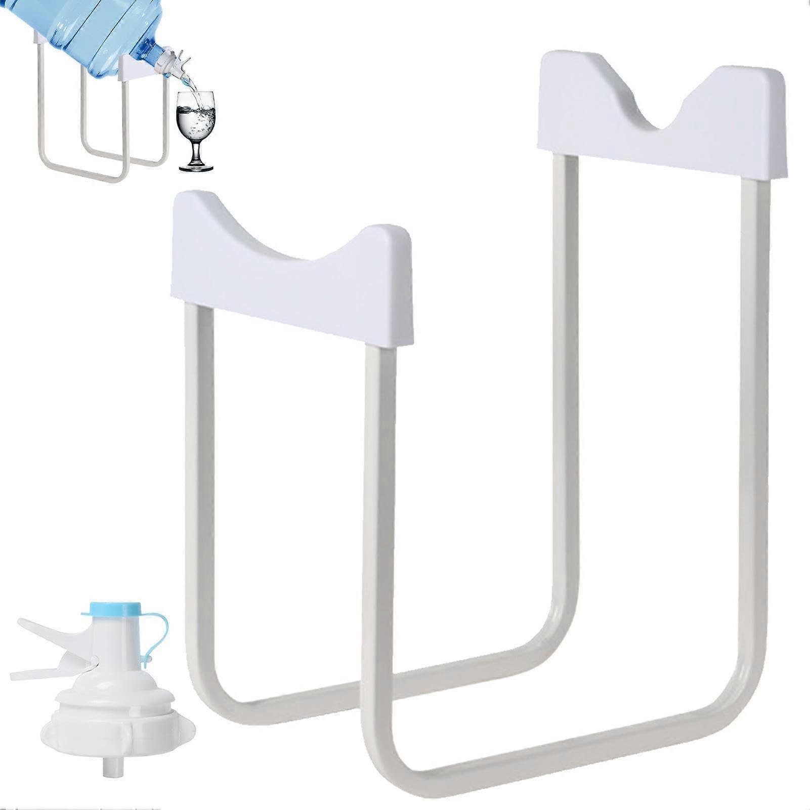 Water Jug Stand Dispenser 3-5 Gallon Iron Rust-Resistant Non-Slip Cradle for 55mm Non-Threaded Jugs L-White with Valve