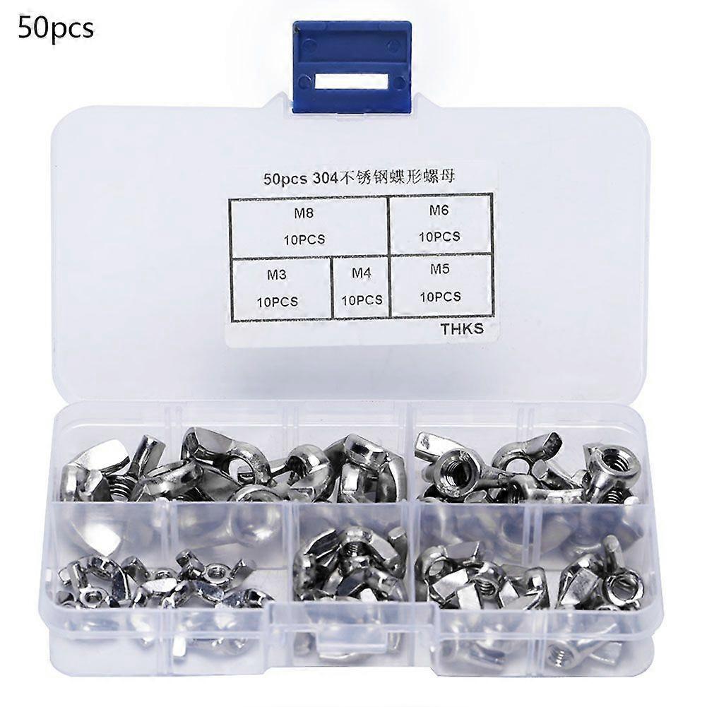 50 Pcs Butterfly Nut Stainless Steel Wing Nut Hand Tighten M3 M4 M5 M6 M8 Fastener Kit