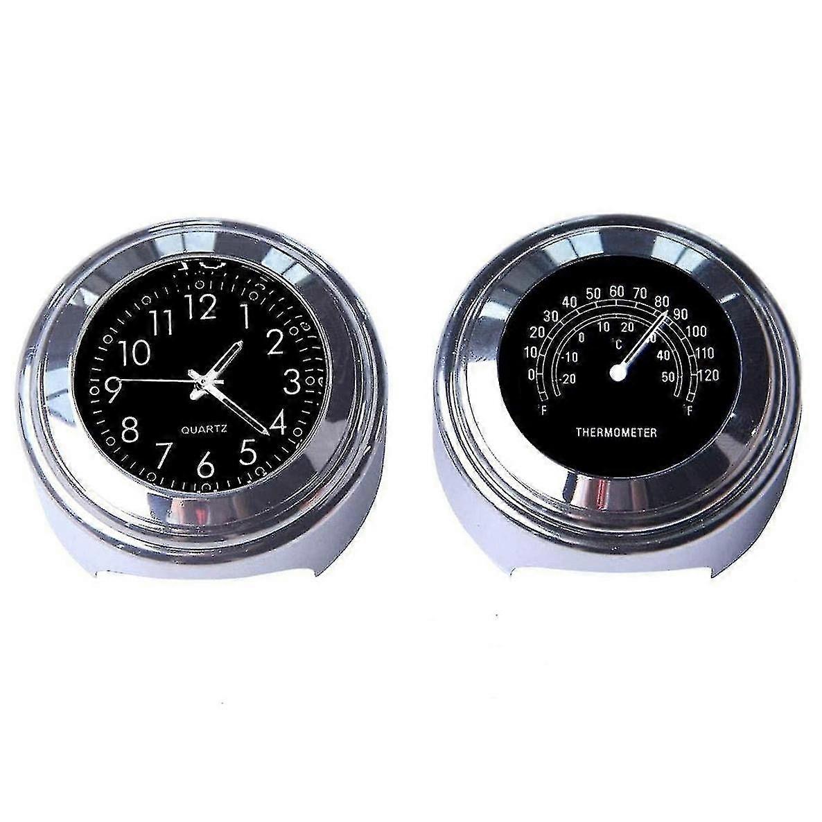 2pcs Motorcycle Quartz Clock and Thermometer 7/8inch Waterproof Bik...