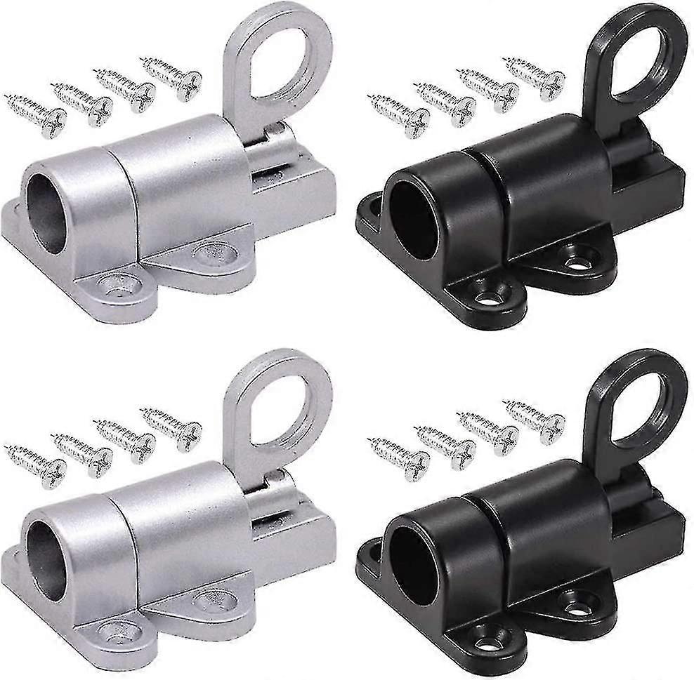 4 Pieces Door Lock, Window Gate, Security Pull Ring, Automatic Locking With Screw(black And Silver)