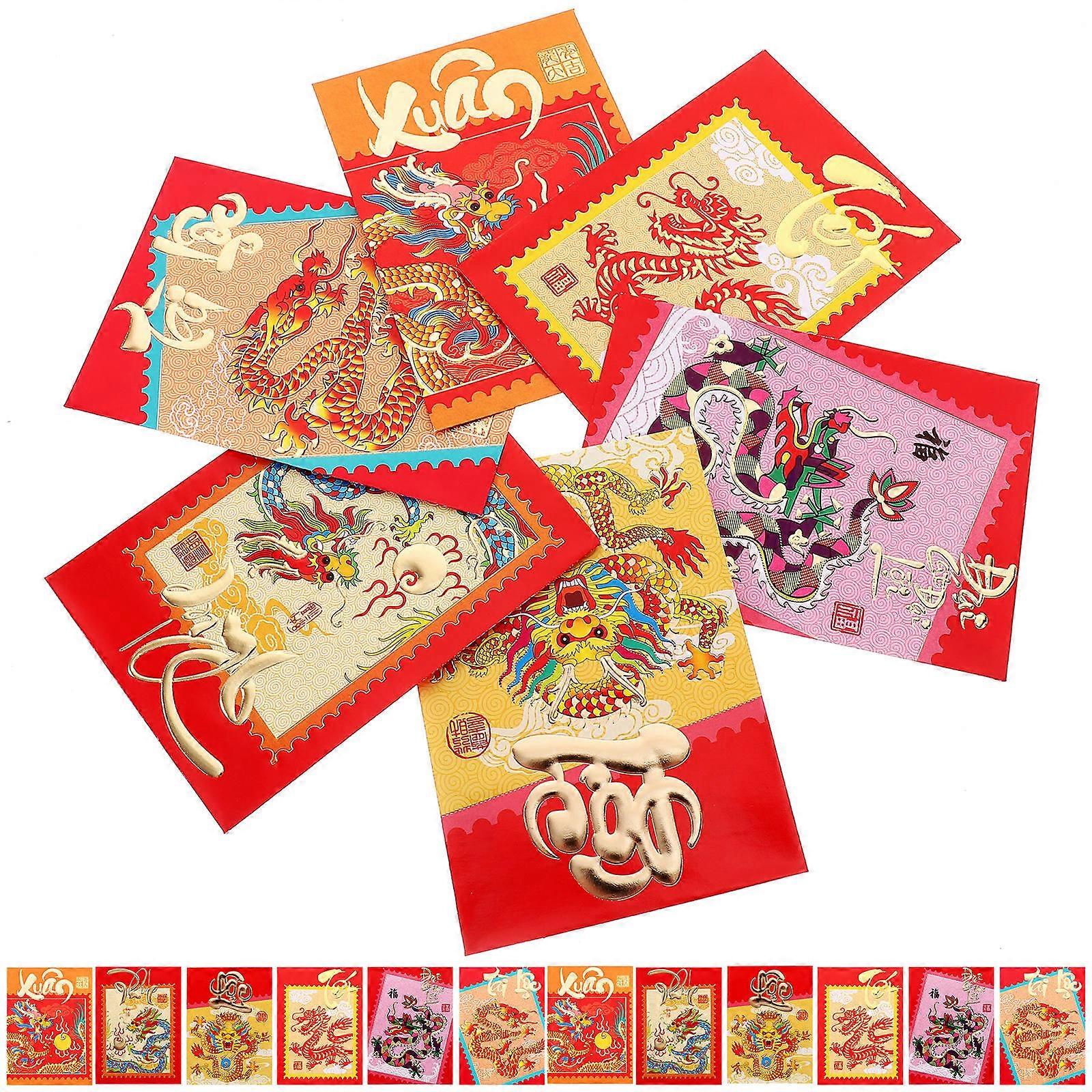 30Pcs Dragon Themed Red Envelopes For Chinese New Year Celebrations 11.5X8X0.2CM In Multi Color For Lucky Money Storage
