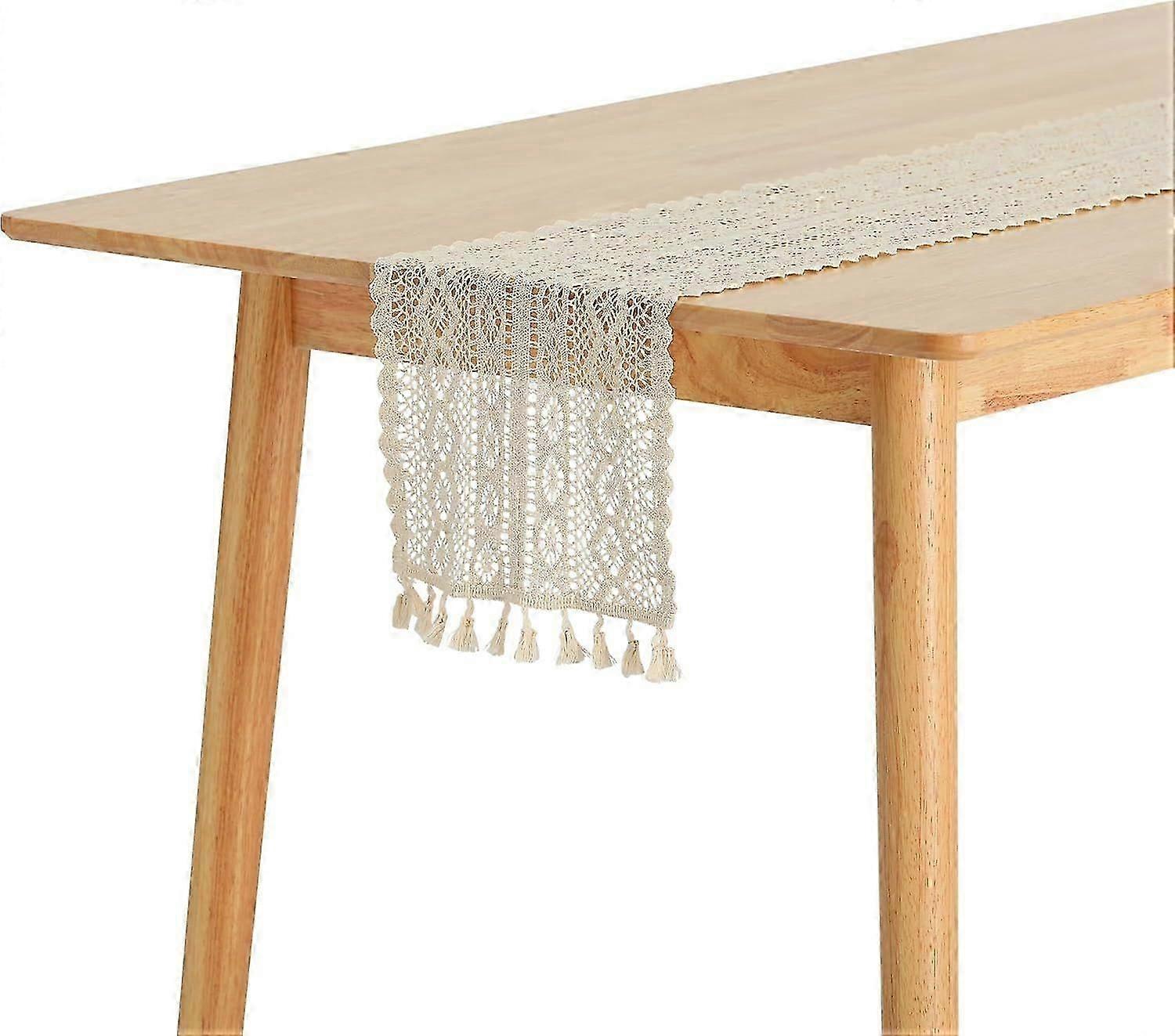 Lace Table Runner with Tassels for Boho Decor