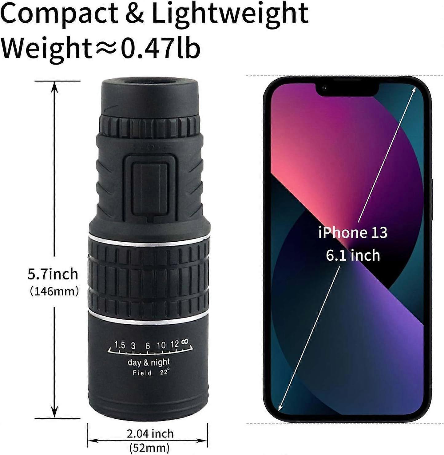 30x52 Compact Monocular Telescope with Smartphone Adapter, High Power Monocular Telescope for Hiking, Traveling, Bird Watching, Hunting, Concertsblack