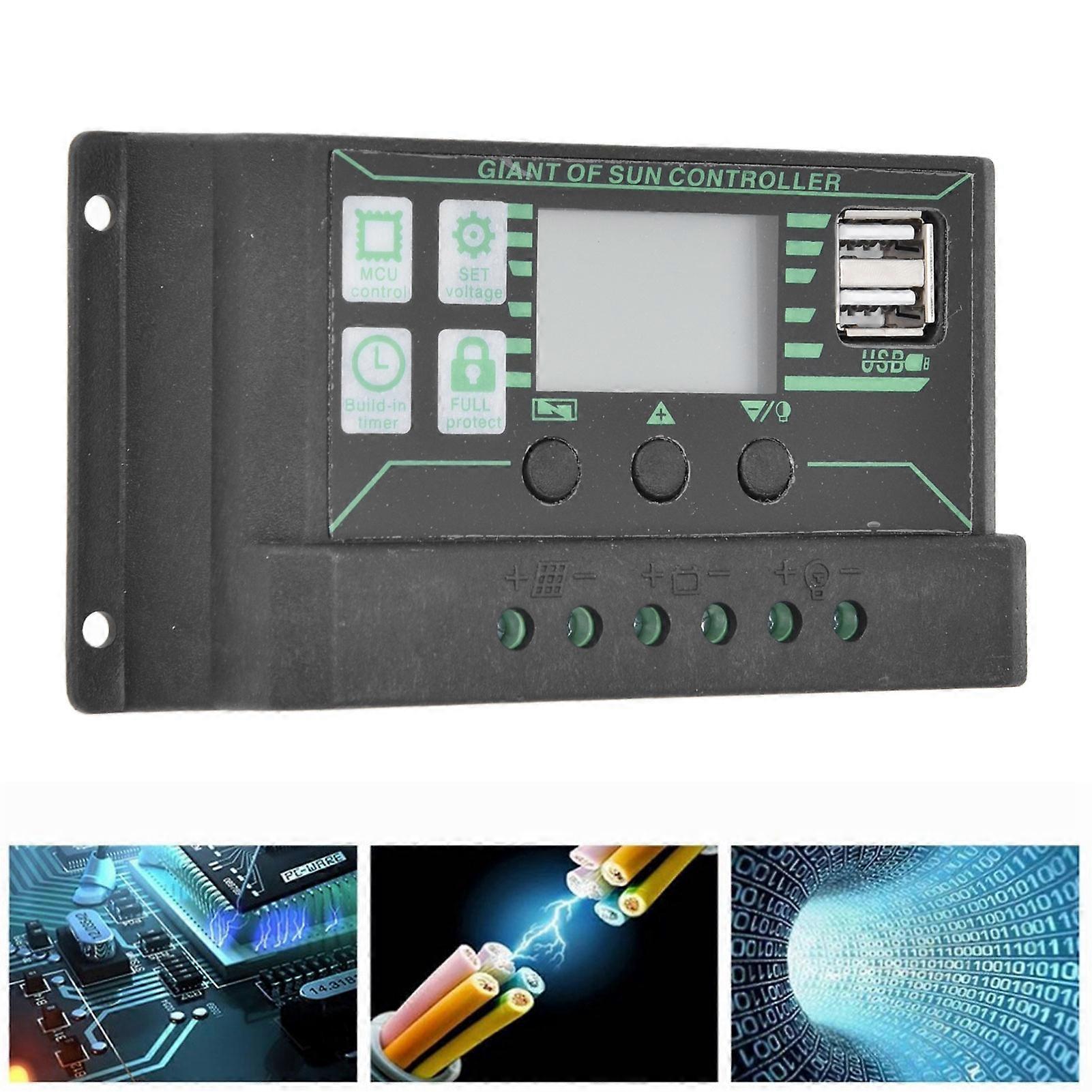 20A Solar Charge Controller PWM Dual USB 5V 3A Black 13.3x7x3cm