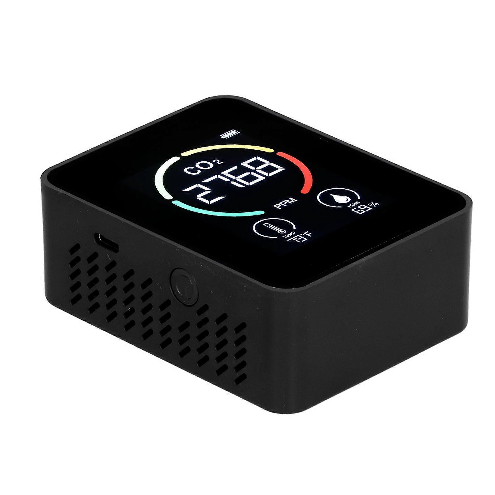 Carbon Dioxide Detector USB Charging LCD Temp Humidity Black