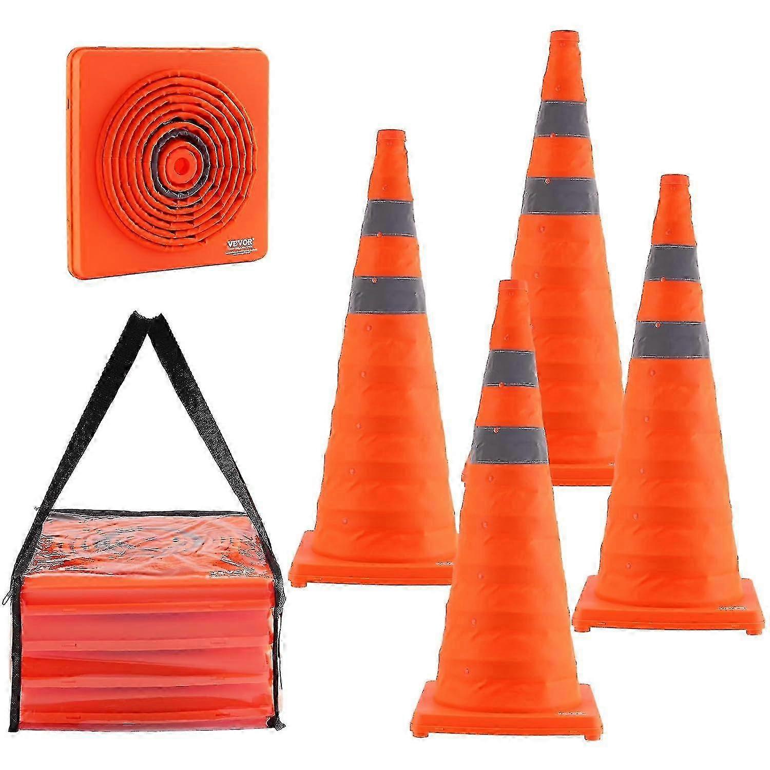 Safety Cones, 4 Pack 18 Inch Collapsible Traffic Cones, Construction Cones With Reflective Collars, Wide Base And A Storage Bag, For Traffic Control 2