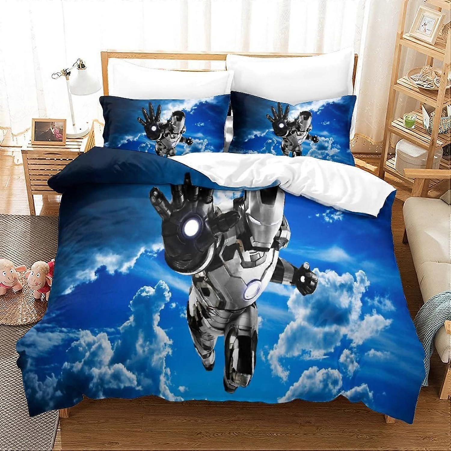Duvet Cover Set Single Iron Man Printed Duvet Covers Bedding Set for in Kids Teens Adults Soft Hypoallergenic Quilt Cover with Pillowcase with Zipeer 