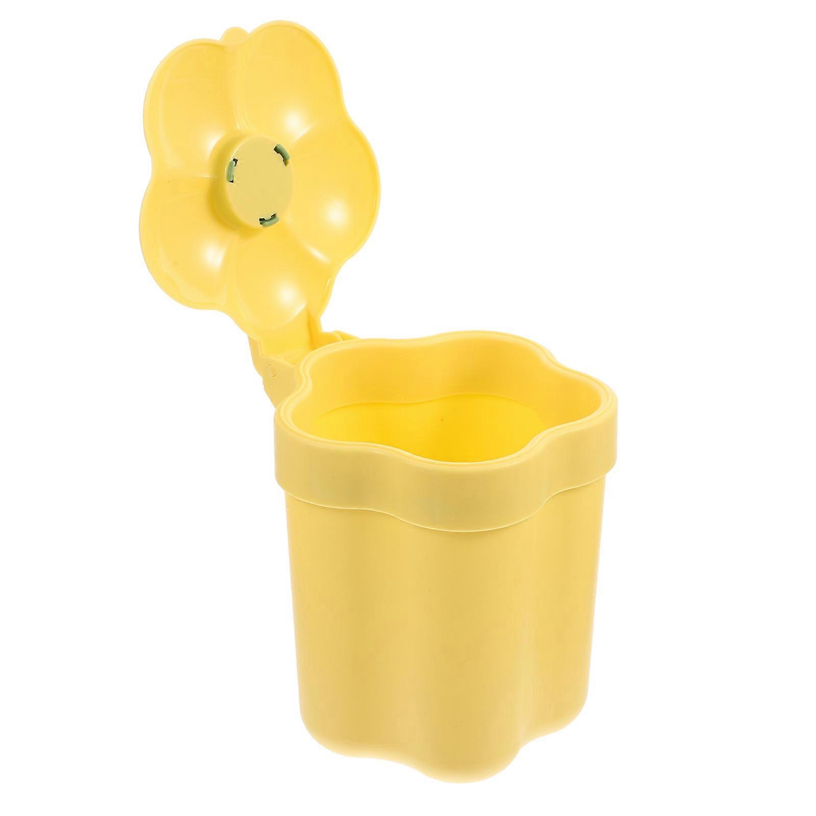 2Pcs Yellow Desktop Trash Can for Storage Use Flower Shaped Cartoon Bin