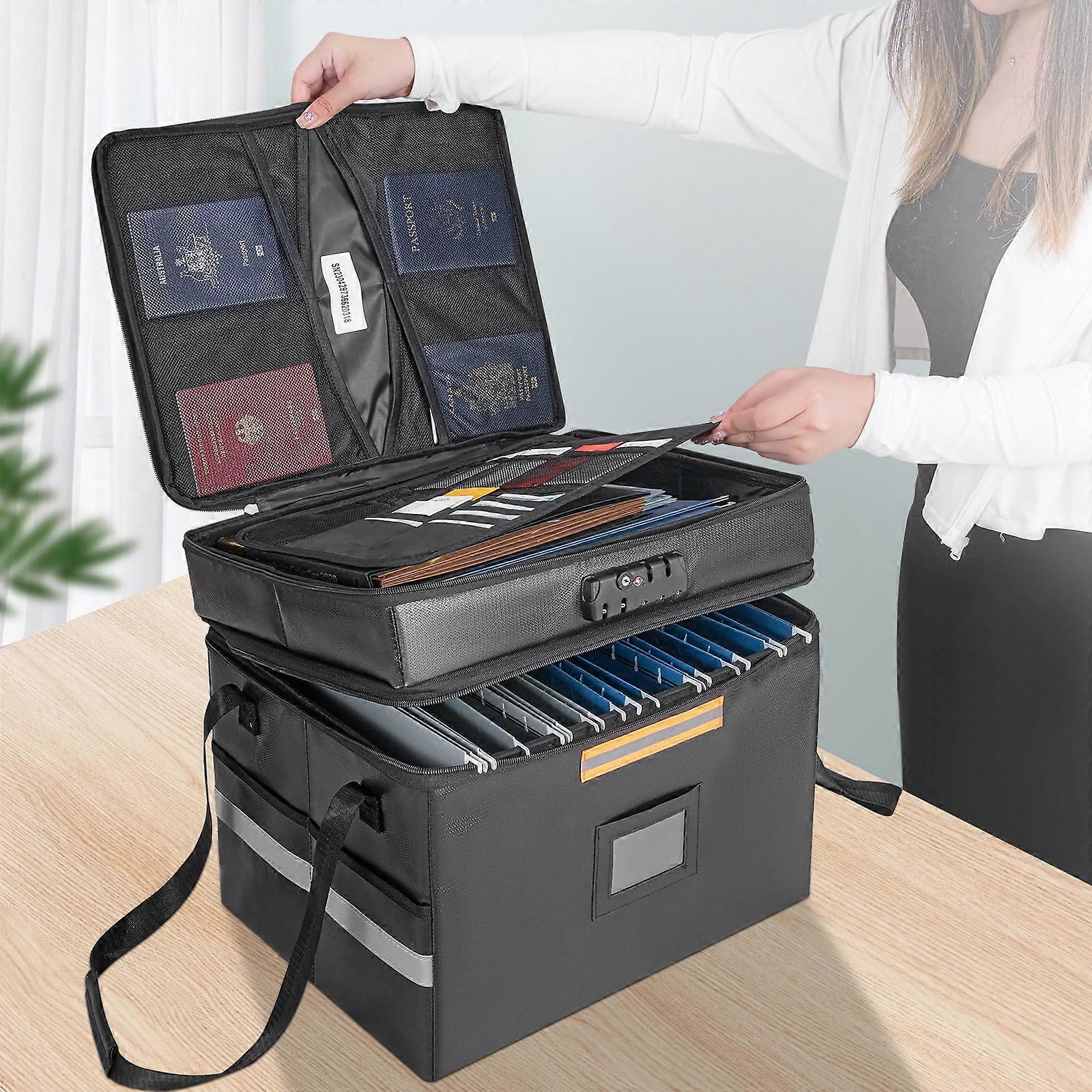 SKYSHALO Fireproof Document Box with Lock File Document Organizer 2000? Fireproof & Waterproof Document Bag 2 Layer Portable File Box with Handle