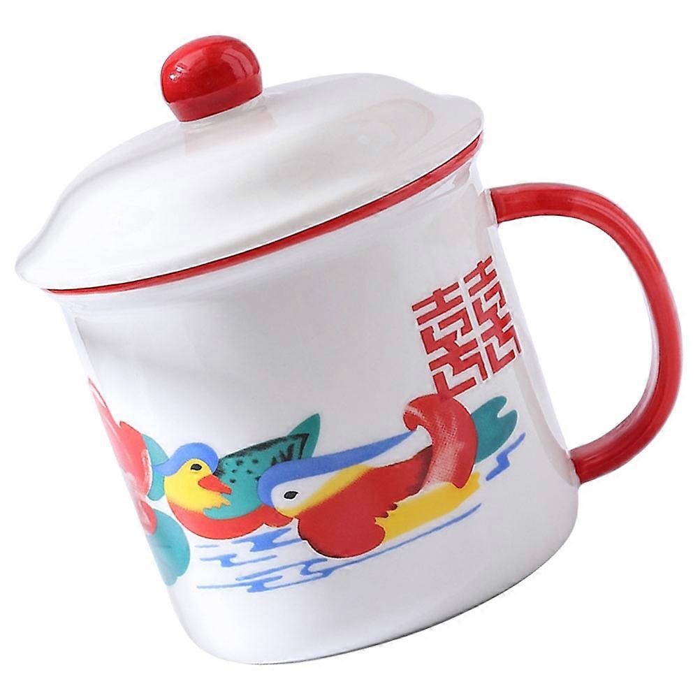 Chinese Style Ceramic Mug Cup 2Pcs Portable Drinking Cup For Home Use And Gifts Featuring Festive Patterns In Red Color