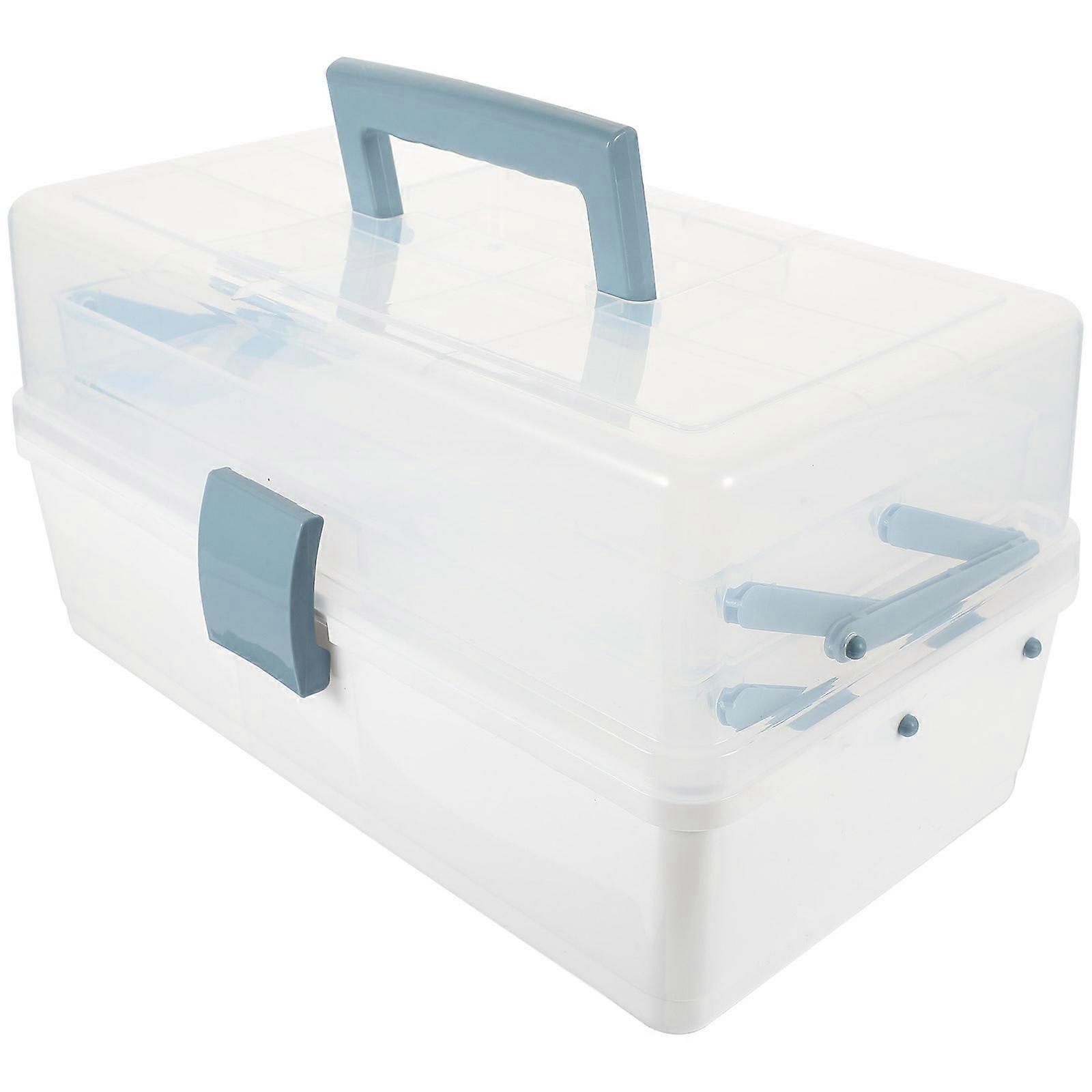 Hair Clip Organizer Box Multi Layer Storage Container for Hair Clips and Accessories Blue 32X17.5cm Clear Lid for 1Set