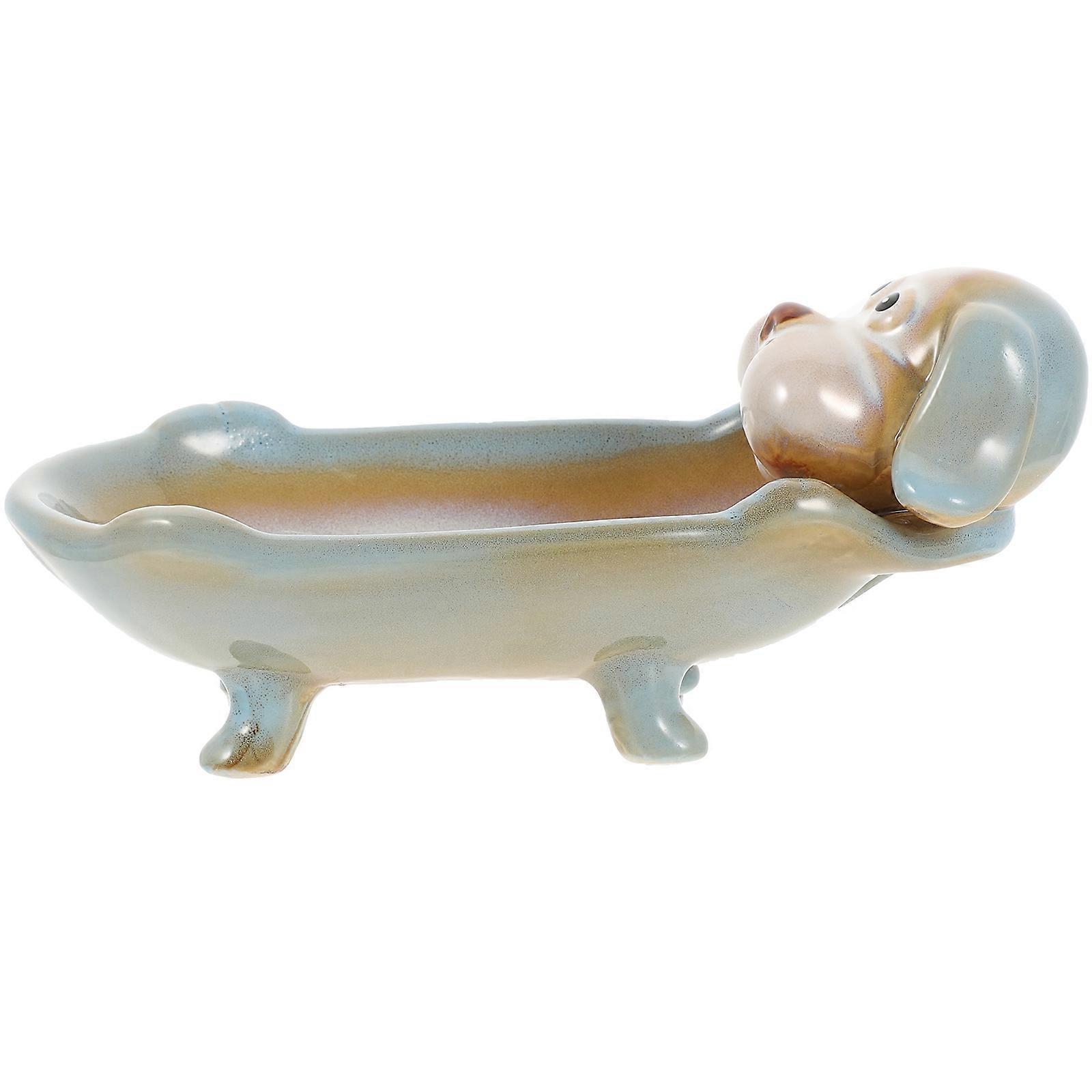 Ceramic Soap Tray Soap Drying Home Decor Practical Dog Shape Small Item Storage 7.1×3.7×3.1in 1Pcs