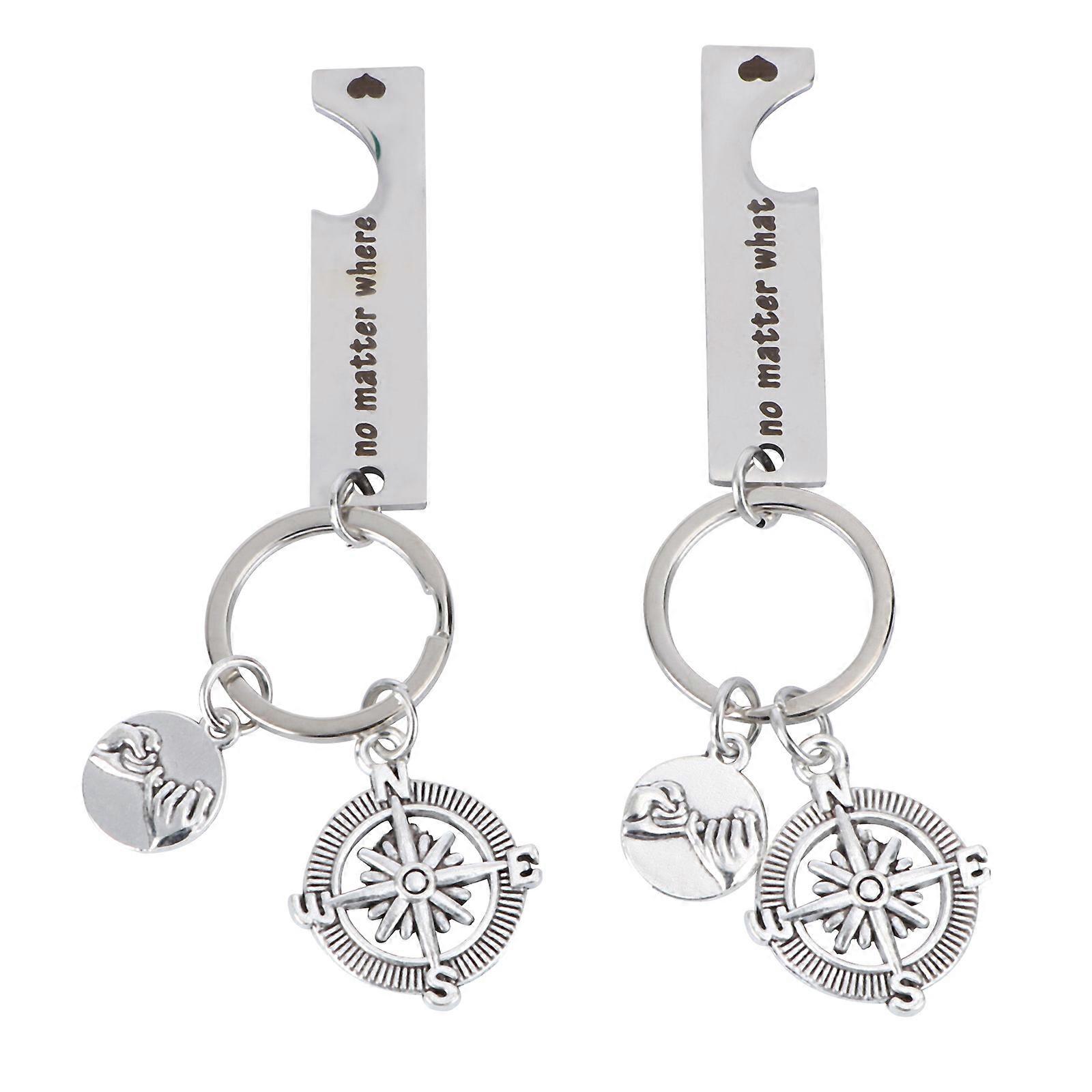 Silver Decorative Keychain Compass Pendant for Decoration 4Pcs Set