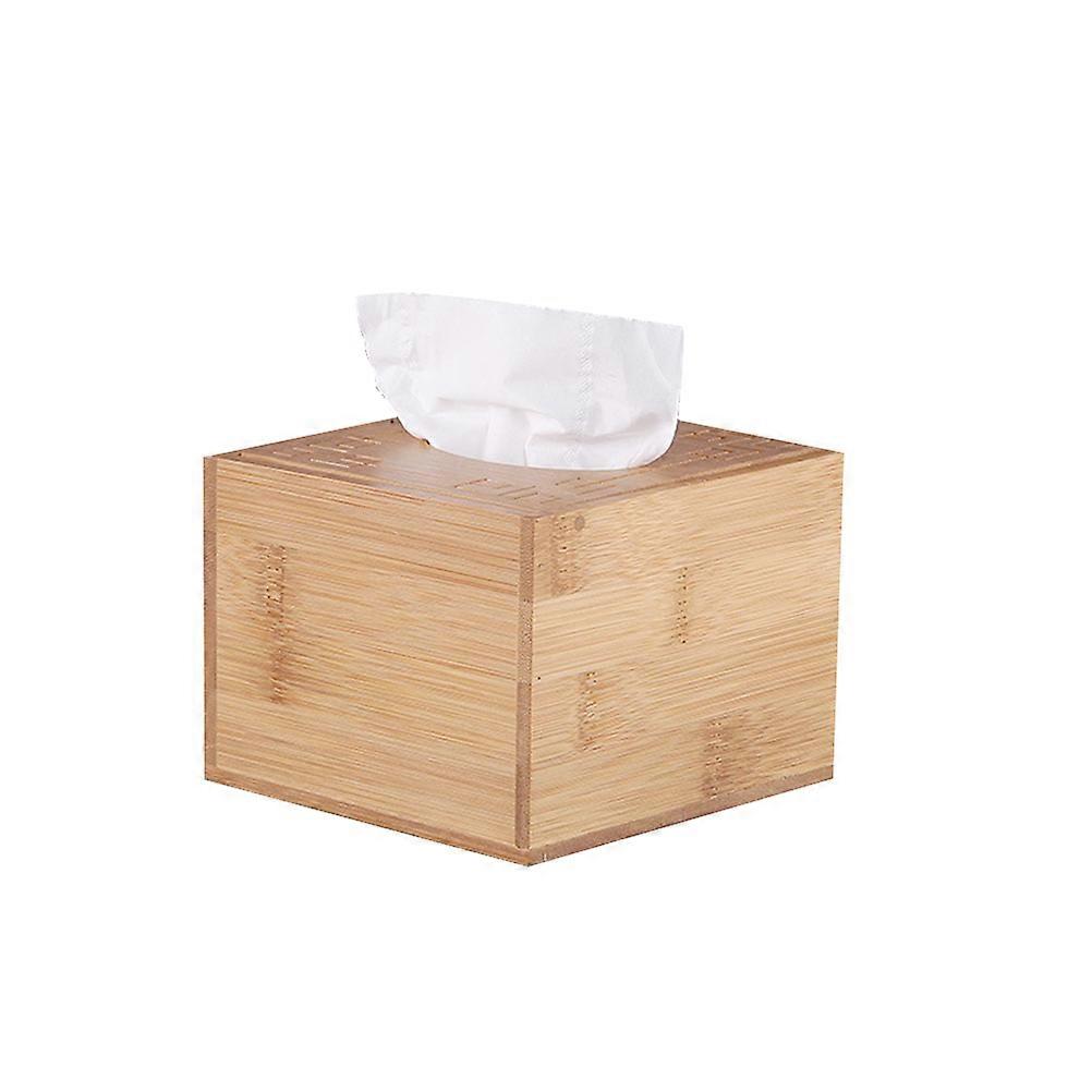 Facial Tissue Box Cover Square Bamboo Wood Tissue Dispensing for Home Use Modern Style Beige Color 1Set