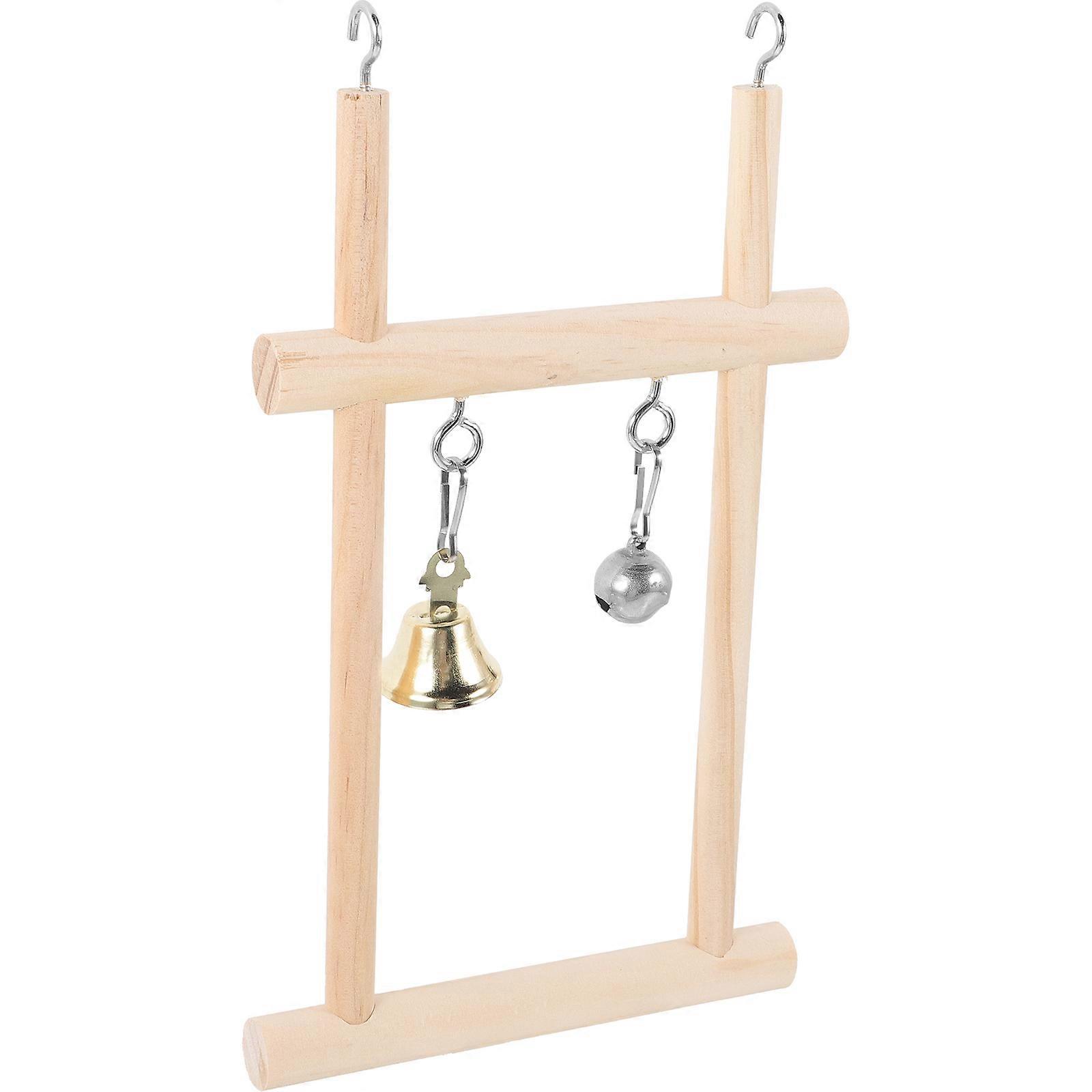 Parakeet Wood Swing with Bell for 3Pcs Cockatiel Pet Bird Play Platform
