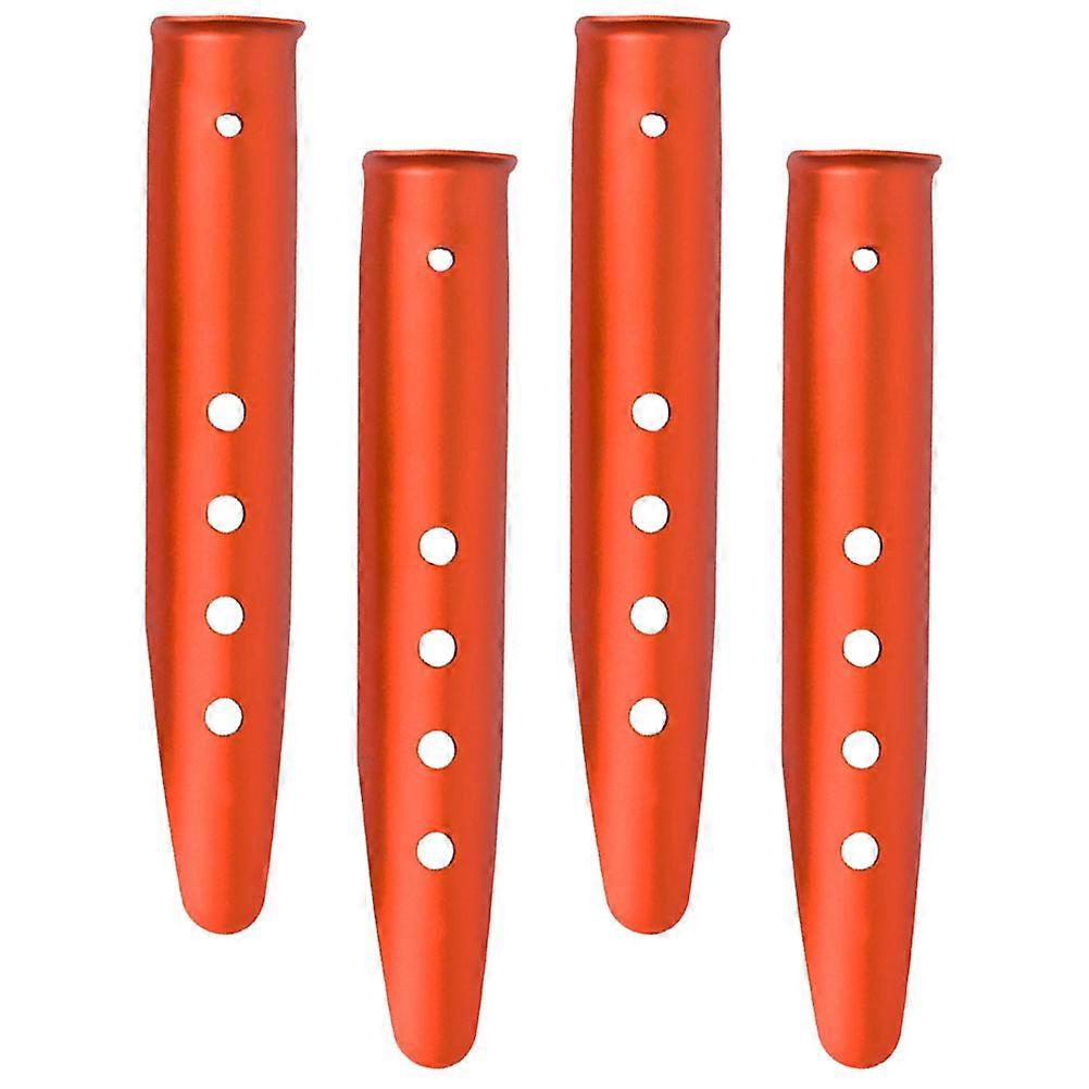 Metal Tent Pegs 4Pcs Durable Stakes For Snow Camping Activities Orange Color Aluminum Alloy With Rope Locking Function