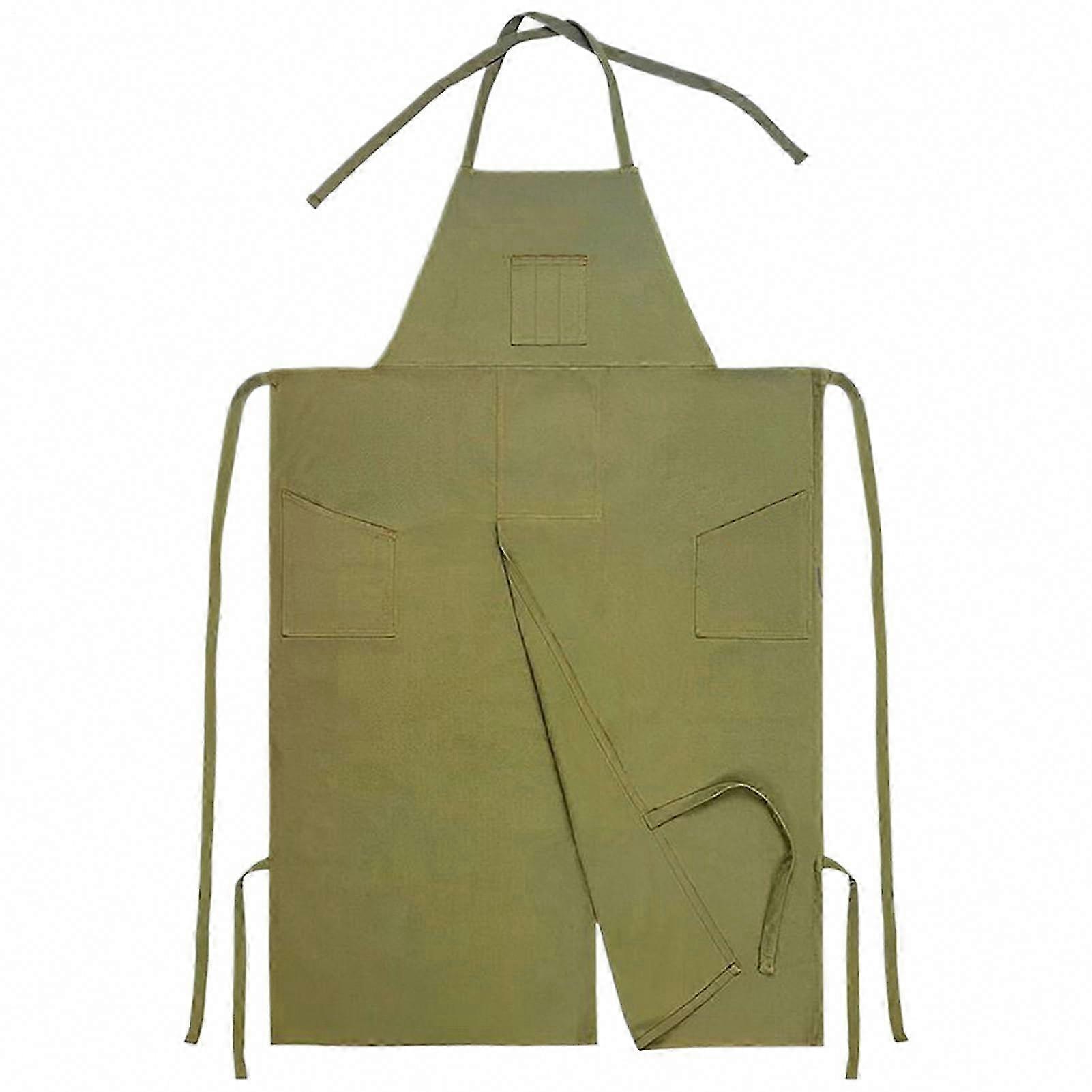 Potter's apron with adjustable split-leg design and 3 pockets for pottery.