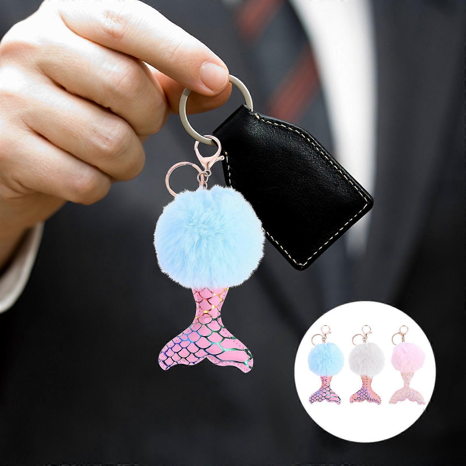 Bag Pendants Fishtail Plush Ball Key Chains for Decoration 3Sets Assorted