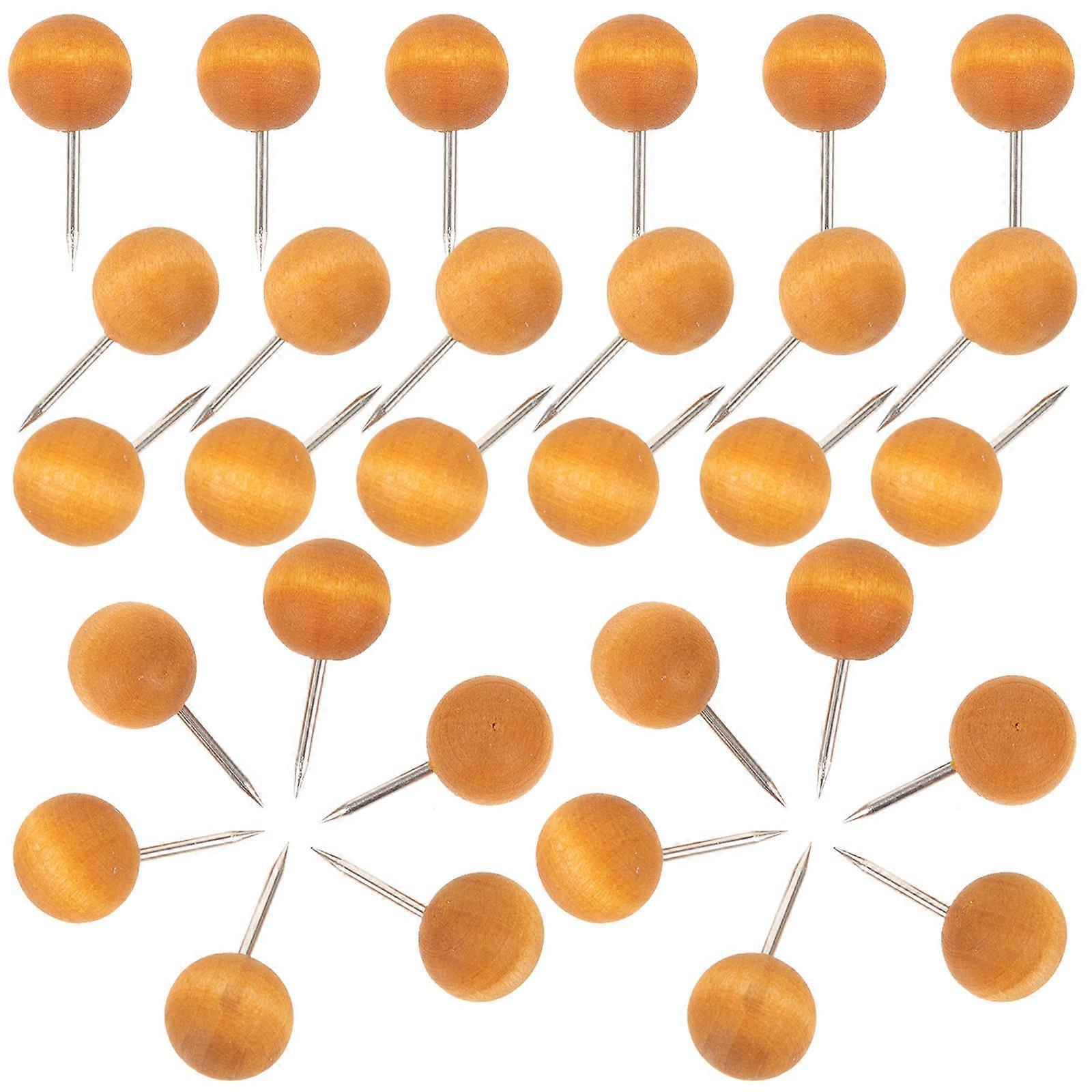 Decorative Wooden Push Pin 100Pcs Round Head Fixing For Office Use Khaki Color Sturdy