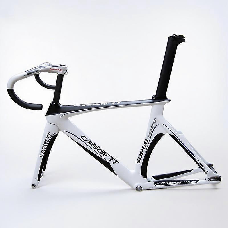 White Carbon Track Bike Frame Fixie Bicycle Frameset Fixed Gear 52cm With Handlebar