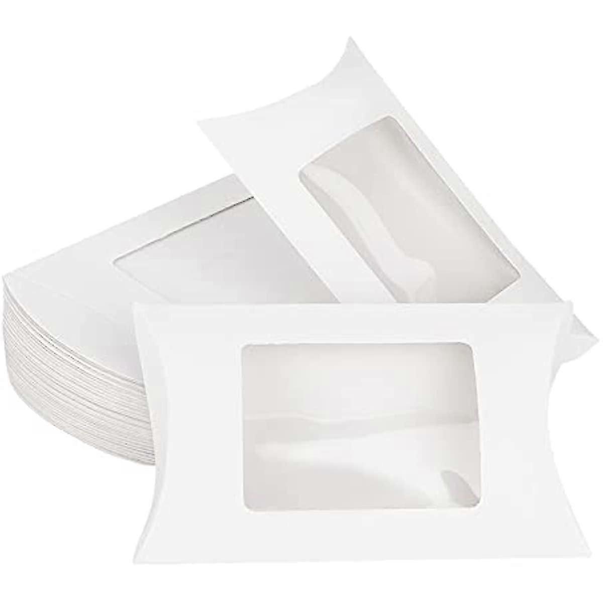 30Pcs White Kraft Paper Pillow Boxes with Clear Window Candy Favor Paper Box for Wedding Party