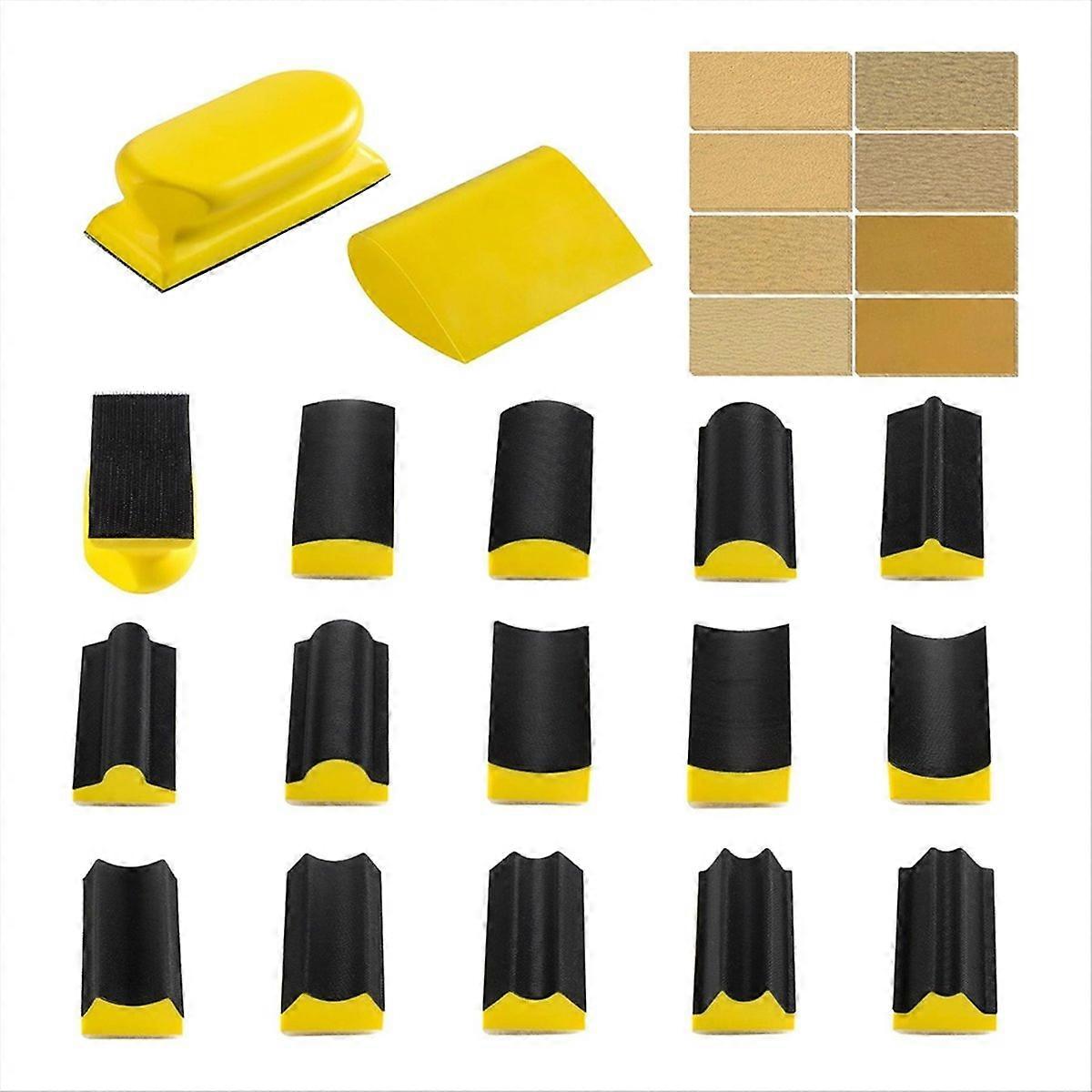 16PC Hand Sanding Block Set with 40Sheets Hook and Loop Sandpaper Kit