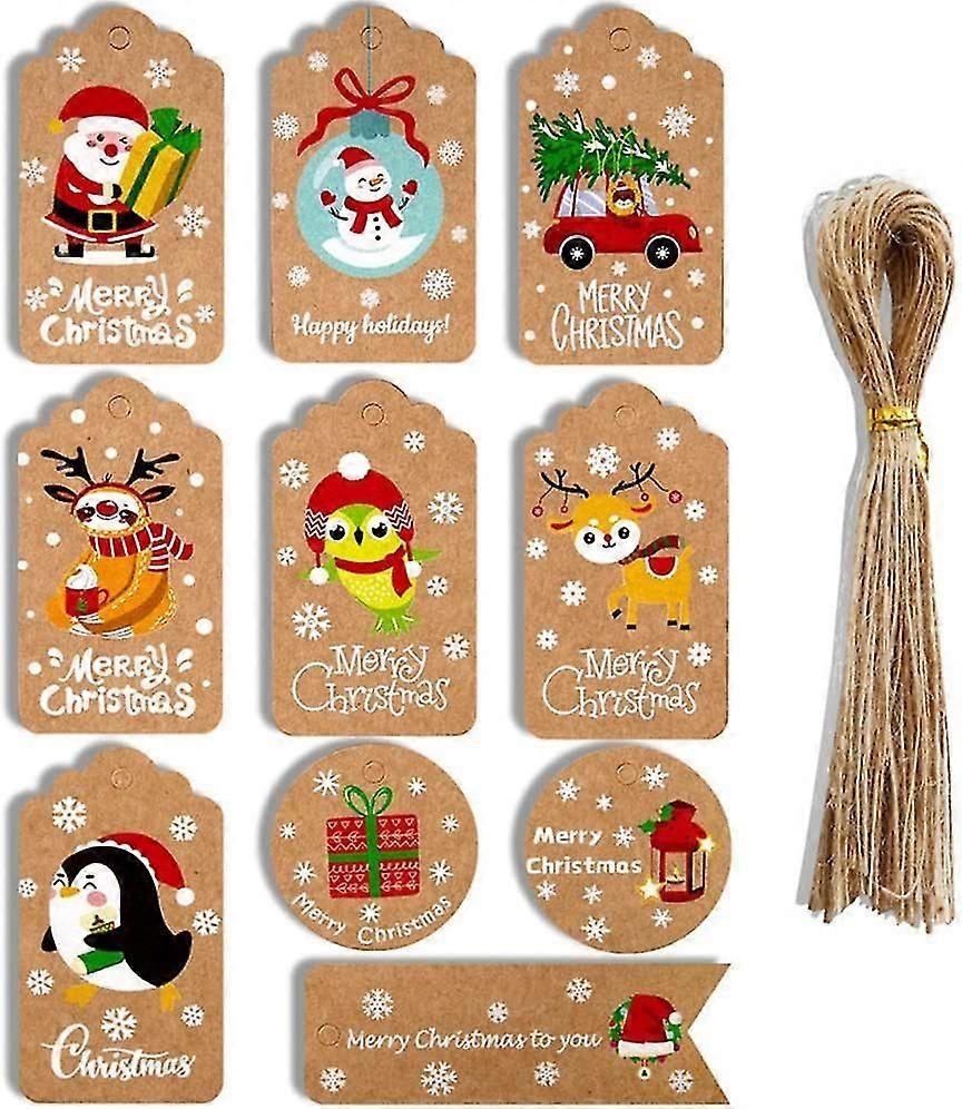 50 Pieces Christmas Kraft Paper Tags With String
