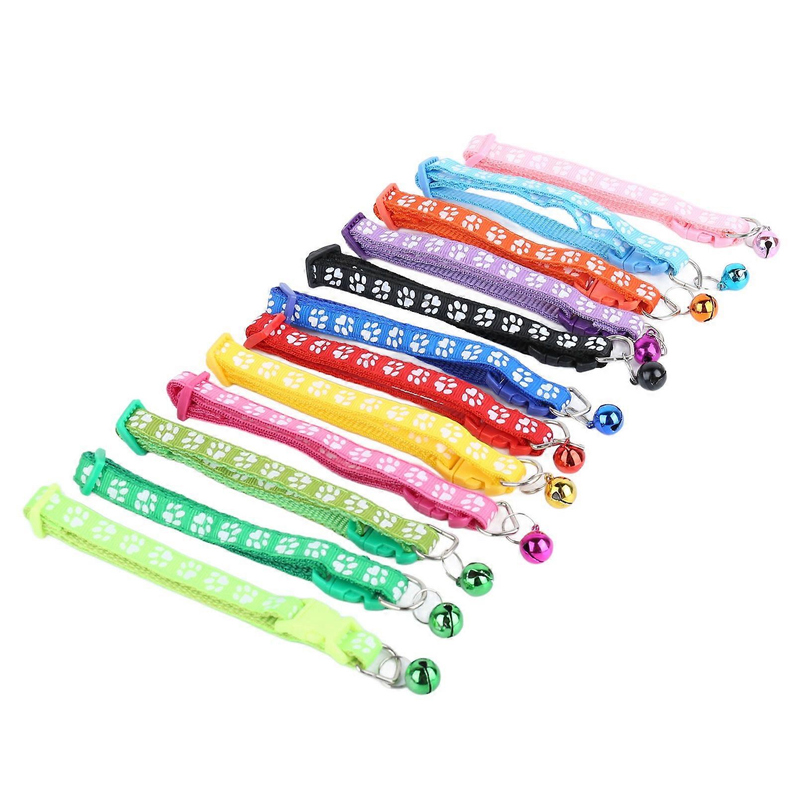 24pcs Pet Collars Reflective Adjustable Soft Skin Friendly Paw Print Dog Cat Collar with Bell for Walking Training 