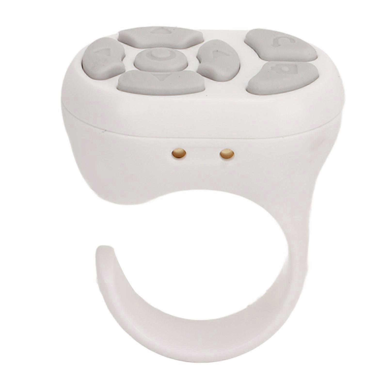 Remote Control Scrolling Ring Bluetooth APP Page Turner Camera Remote Shutter Selfie Button with Charging Case for Cell Phone White 