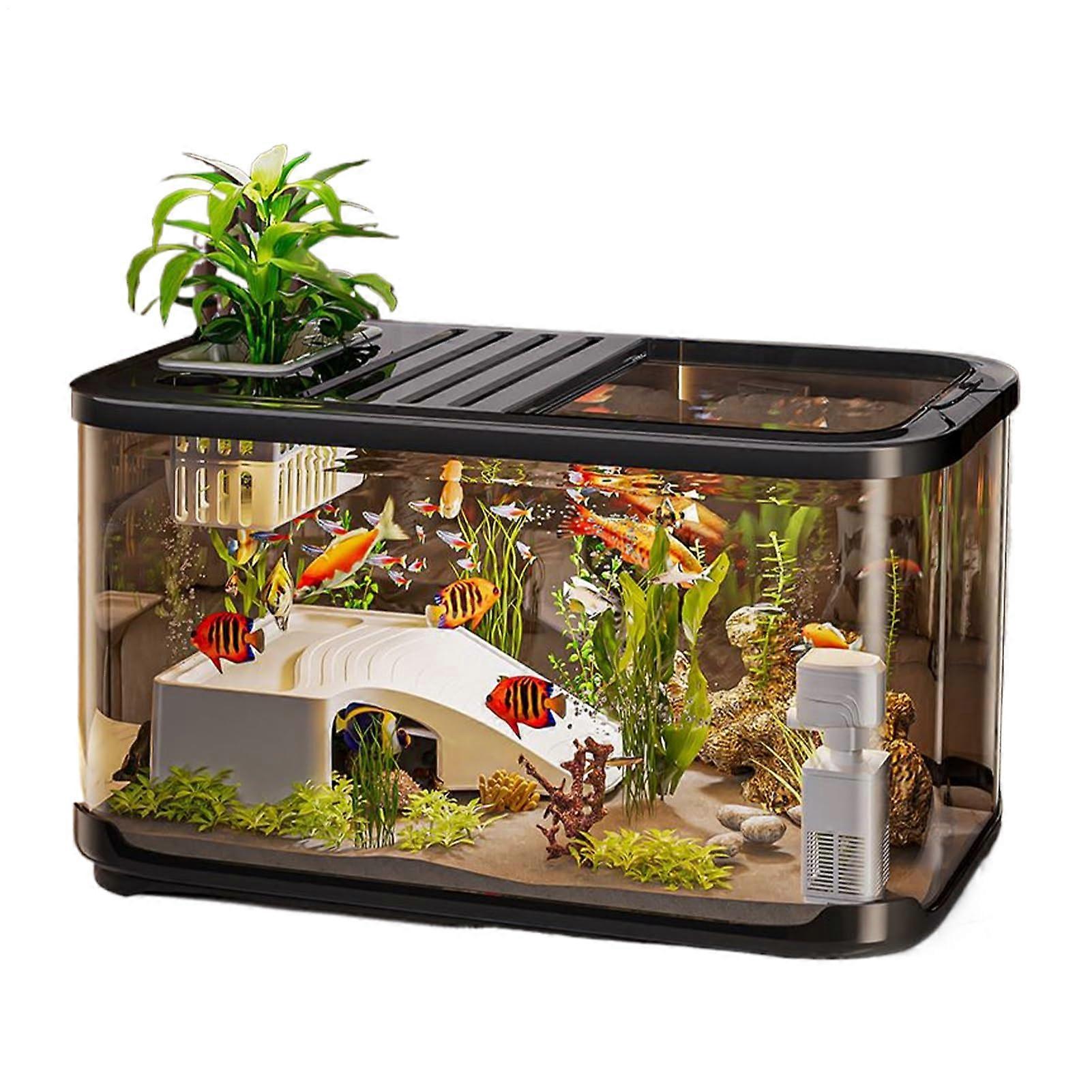 Fish Tanks With Ventilation Holes, Beginner Fish Tank, Turtle Container With Stairs, Freshwater And Saltwater Setup