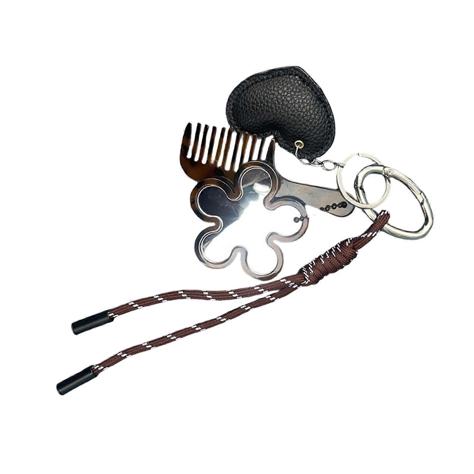 Travel Friendly Keychain Comb and Mirror Accessory Featuring Braided Rope Designs Ornament for Convenient Portability Multicolor