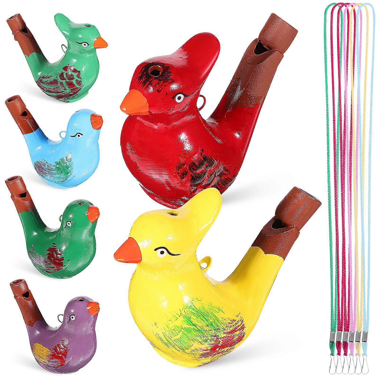 6個のセラミック鳥の笛鳥の水笛は、ストラップの誕生日(混合スタイル)で教育玩具音楽のおもちゃを呼び出します