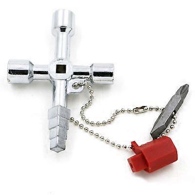 Practical Universal Cabinet Key, Universal Cross Key for Water and Electricity Meters, Radiators, Gas Meters, Elevators (Silver)4 Way Multi-Function