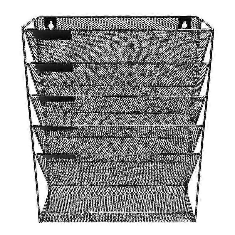Metal Mesh Wall-mounted File Rack Office Desk 5 Layer Interval File Notebook Storage Black