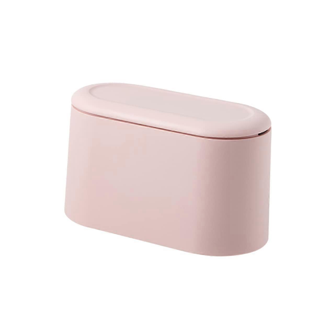 Mini Desktop Trash Can Pink Compact Waste Bin For Office Use Press Cover Garbage Container For Small Spaces