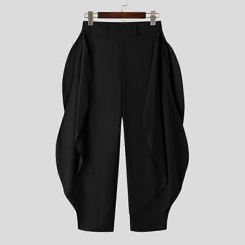 INCERUN Men Zip-up Waist Solid Color Irregular Ruffled Casual Long Harem Pants Trousers
