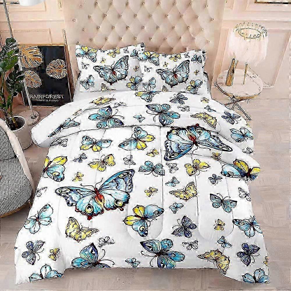 Full Size Comforter Set featuring 3D Printed Butterflies, Ideal for Girls and Teens; White Quilted Bedspread made from Luxury Soft Easy-Wash