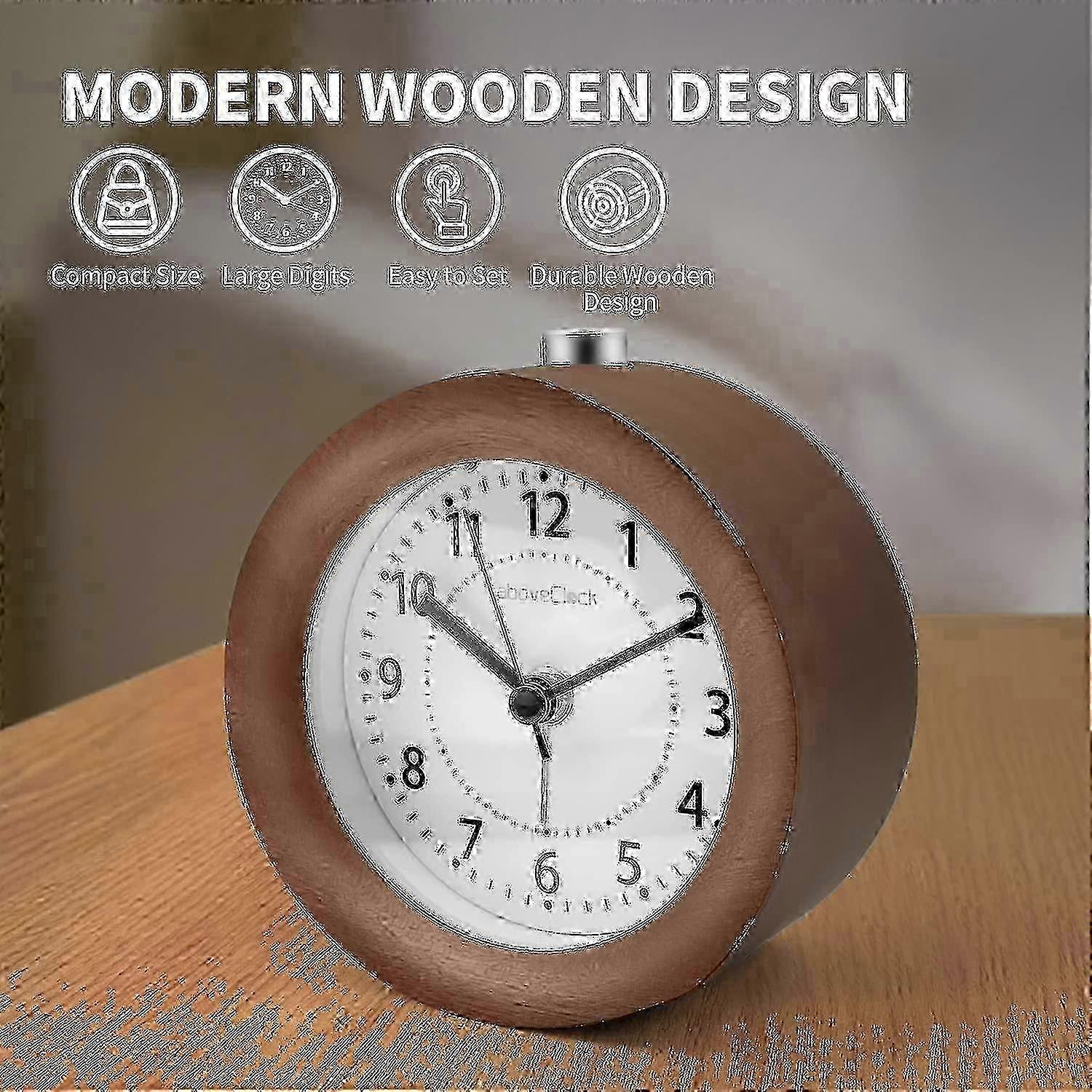 Alarm Clock Analogue Without Ticking, Alarm Clock Wood With Snooze, Retro Alarm Clock Table Clock With Night Light, Alarm Clock Without Radiation Batt