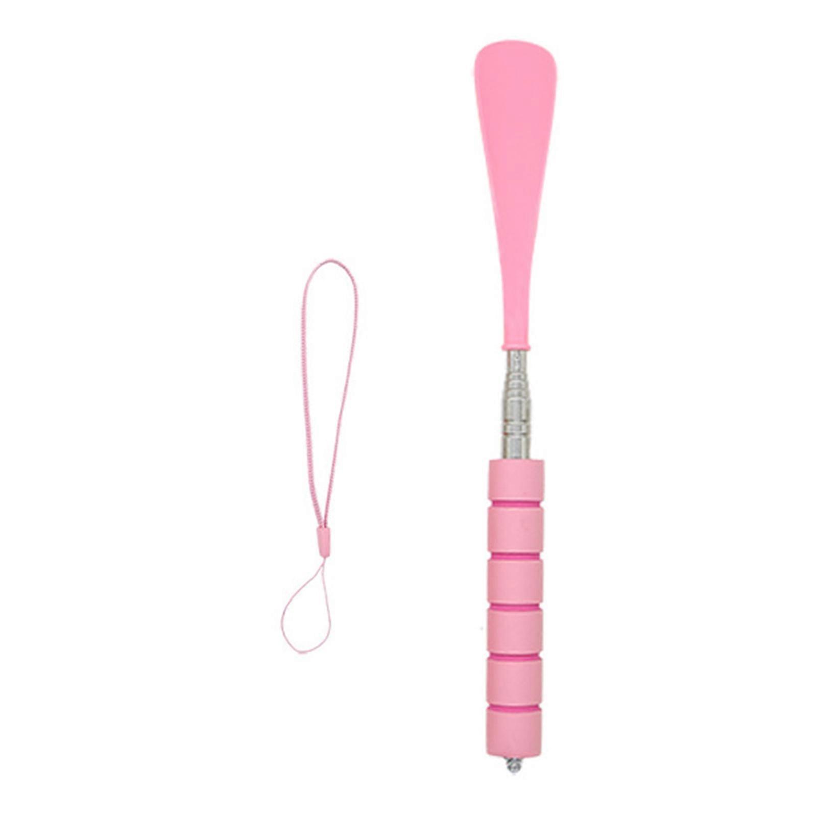 Teleskopisk rustfritt stål langt skohorn med ergonomisk håndtak sklisikkert grep håndholdt teleskopisk skoløfter hjelpeverktøy rosa