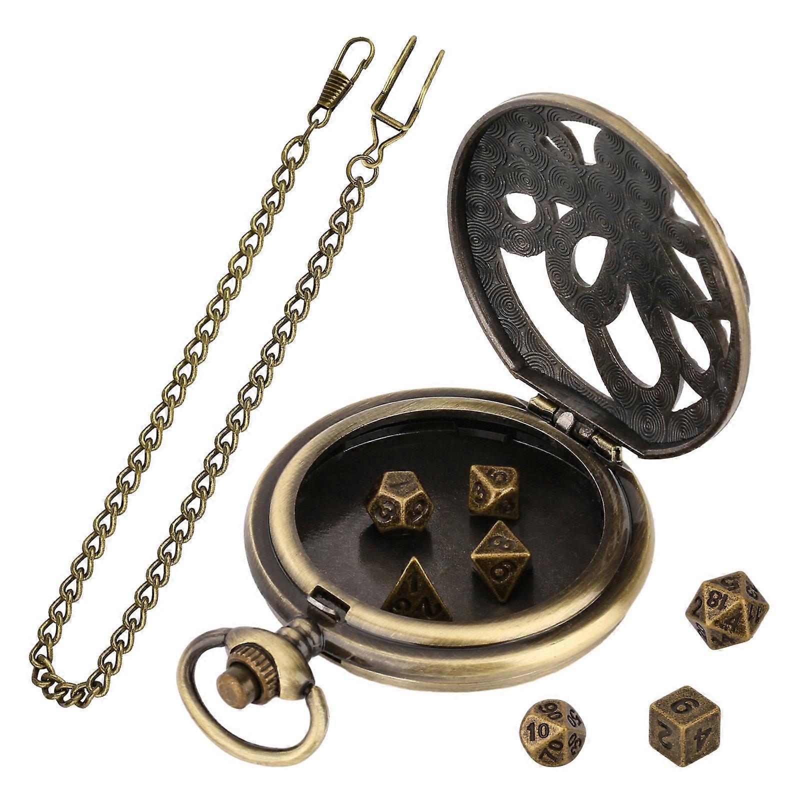 Portable and Stylish Pocket Watch Set Polyhedral Dices Set with Pocket Watch Case Pocket Watch Case Pendant Multicolor