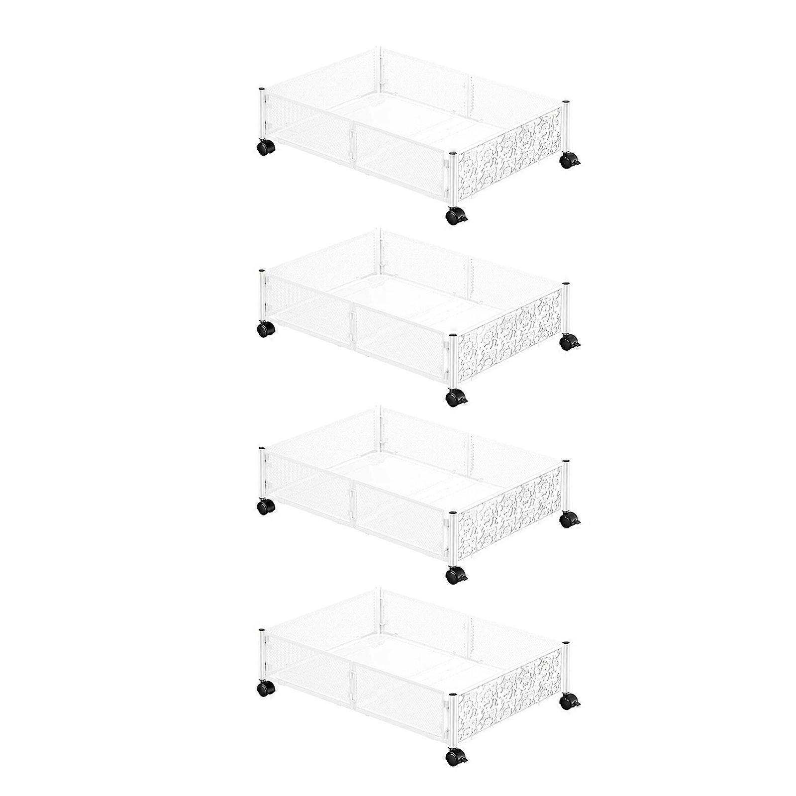 Rolling Underbed Storage Shelf Space Saving Efficient Organizers for Clothes and Shoes Sturdy Carbon Steel Designs  White