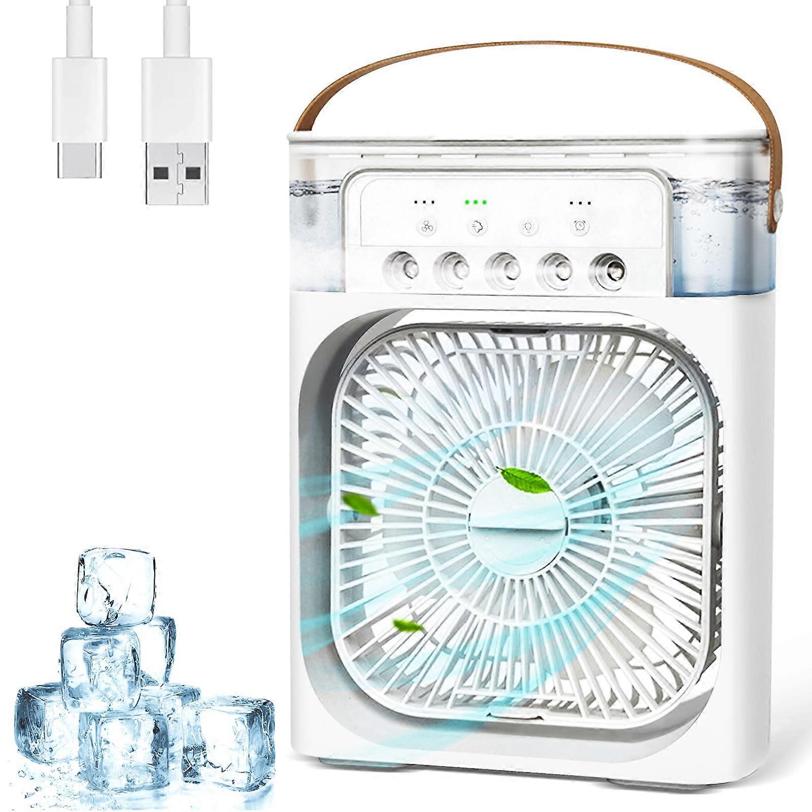 Portable Air Conditioner 4 in 1 Cooling Fan with Humidifier, 600ml Tank, LED Light for Office Bedroom