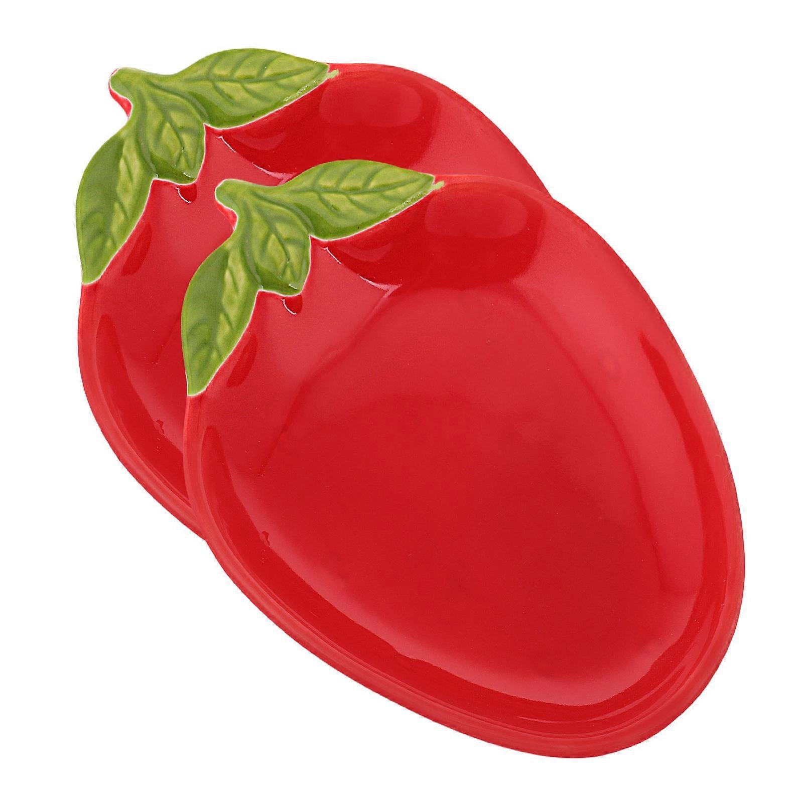 2Pcs Red Ceramic Strawberry Snack Plates for Serving Appetizer Dishes
