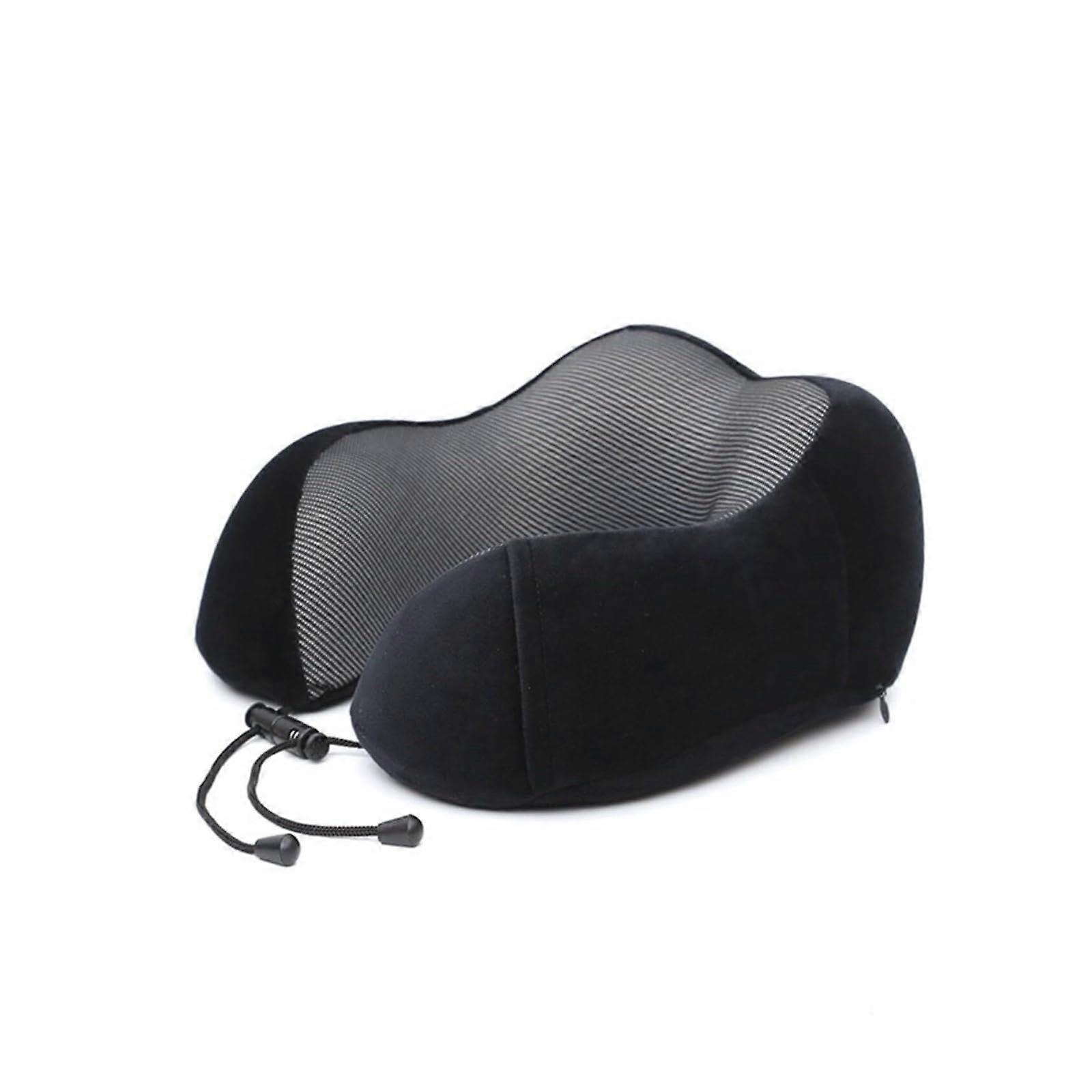 Memory Foam Travel Neck Pillow for Airplane with Adjustable Support, Cooling Cover and Pink Eye Mask