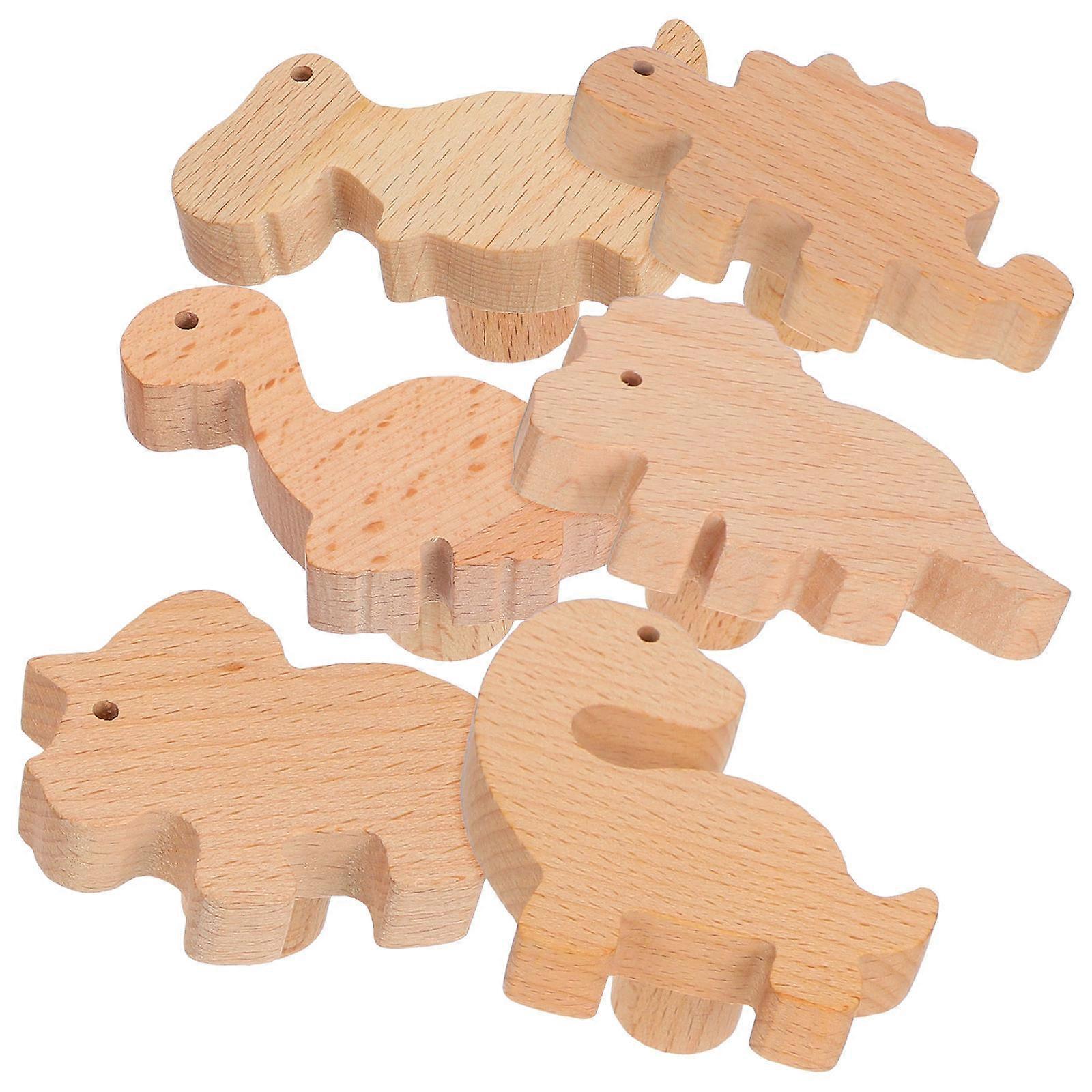Beech Wood Dinosaur Knobs for Dressers 6Set Animal Drawer Pulls