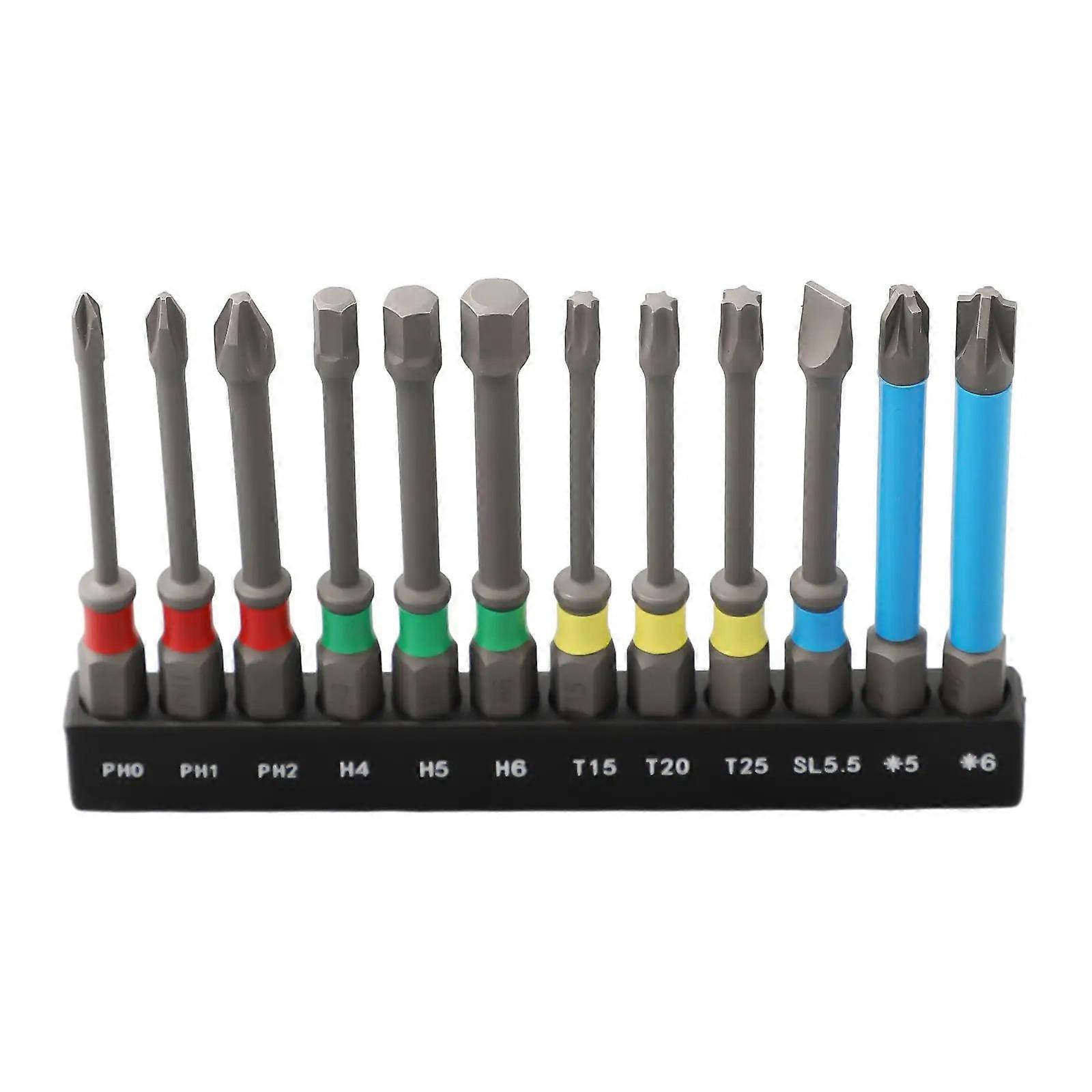 12Pcs Power Drill Bit Magnetic Impact Drill Magnetic Screwdriver Bit Magnetic Antislip Screwdriver Bit Set Attachment Multicolor