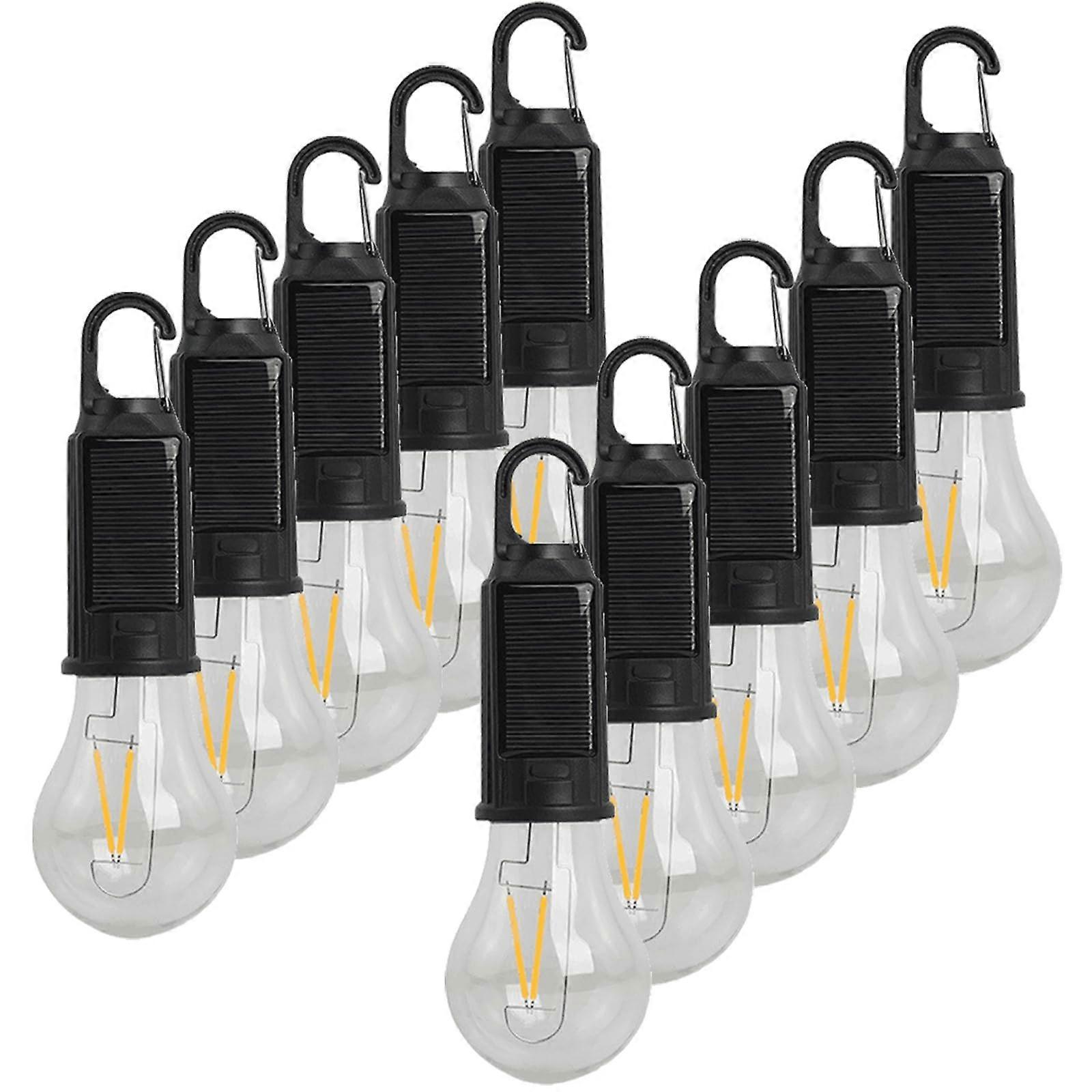 LED Camping Lantern 10 Pack Solar Powered USB Rechargeable 3 Modes Waterproof Tent Lights with Hook