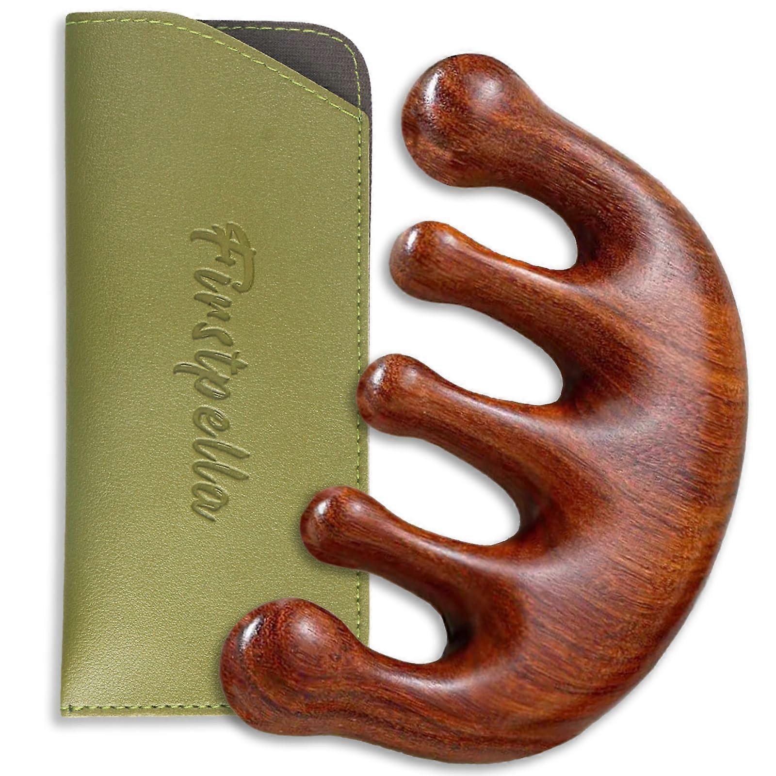 Wooden Scalp Massager and Sandalwood Wide Tooth Comb for Hair Growth and Scalp Care with Bag