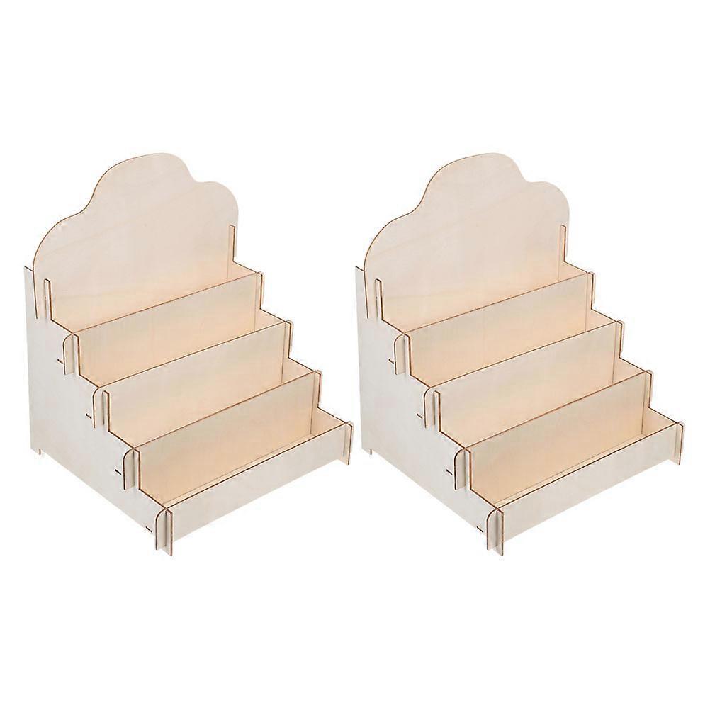 Beige Wooden Greeting Card Display Stand for 2Pcs on Retail Counter