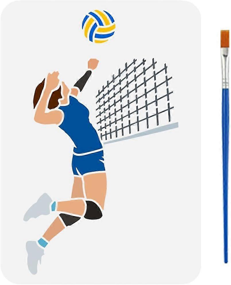 Play Volleyball Stencil with a Paint Brush 11.7x8.3Inch Reusable Volleyball Net Stencil PET Net Decoration Template Sports Themes Template for Paintin